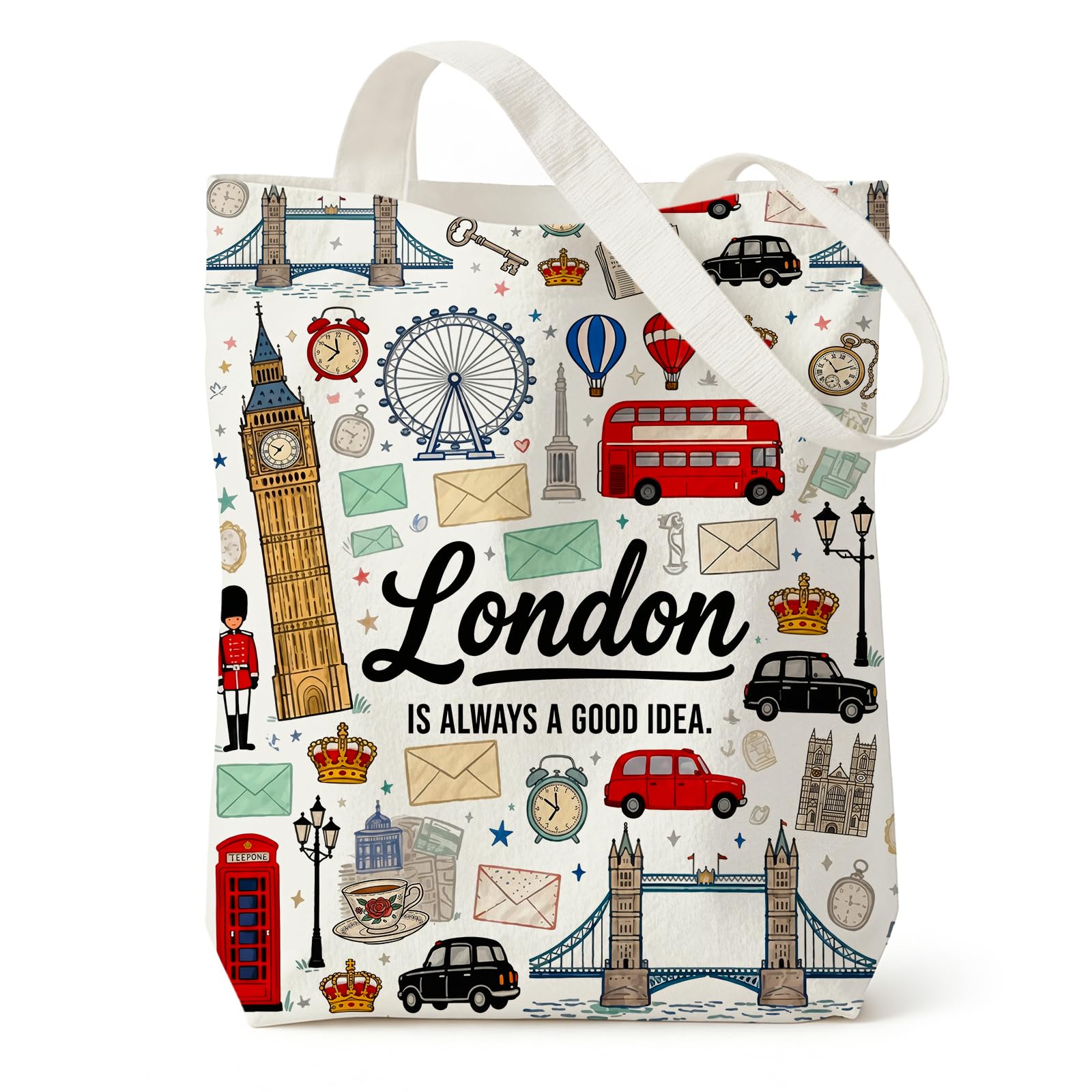 London Souvenirs Tote Bag, Stylish London Souvenirs Gifts for Women Men, Reusable Canvas Grocery Shopping Bag, Unique Meaningful Retro London Gifts, Shoulder Bag for School Work Travel Grocery