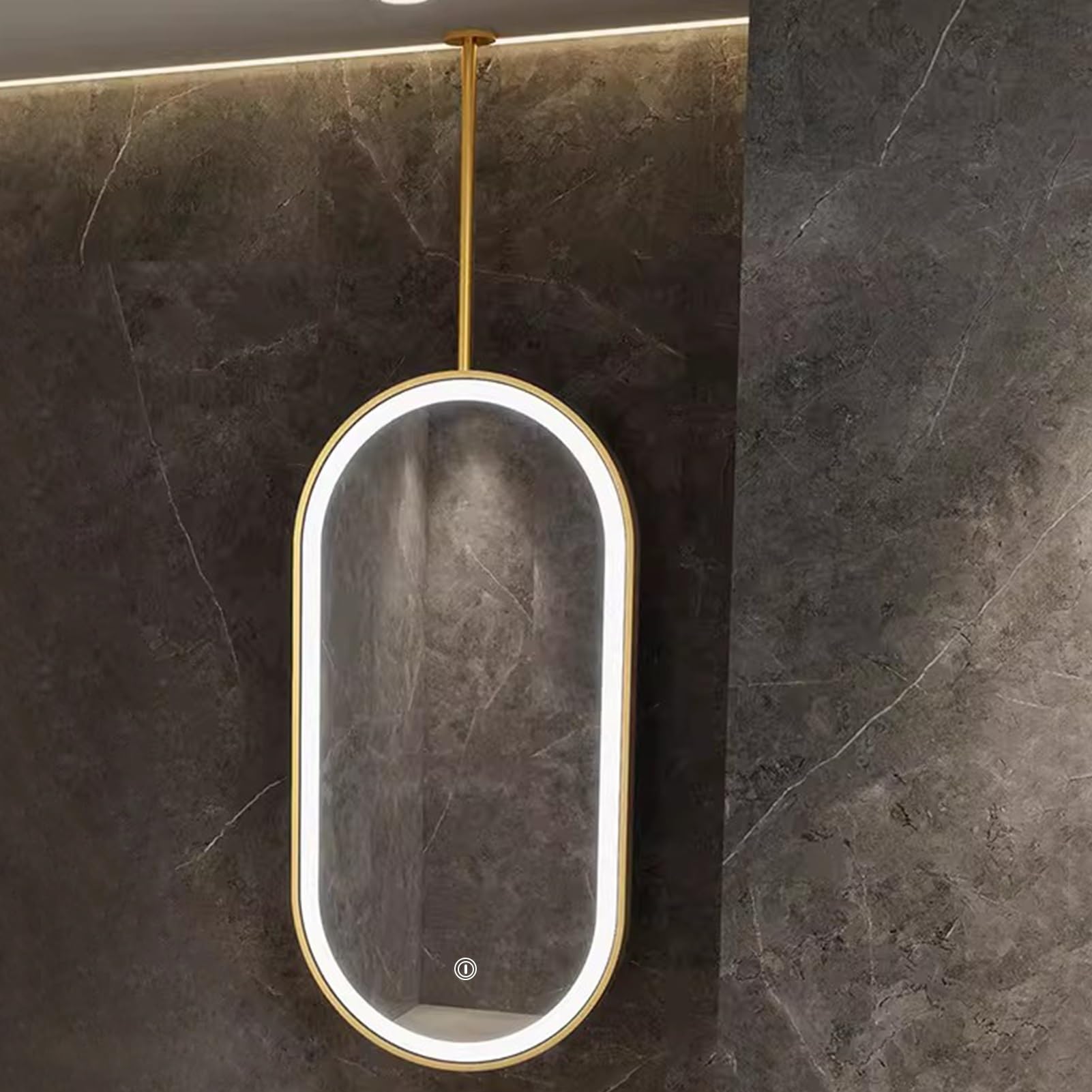 FGXHHS Gold Oval Lighted Mirror for Bathroom Ceiling Mounted Vanity Mirrors with Lights, Touch Dimmable Makeup - 3 Color Lights(50cmx100cm)