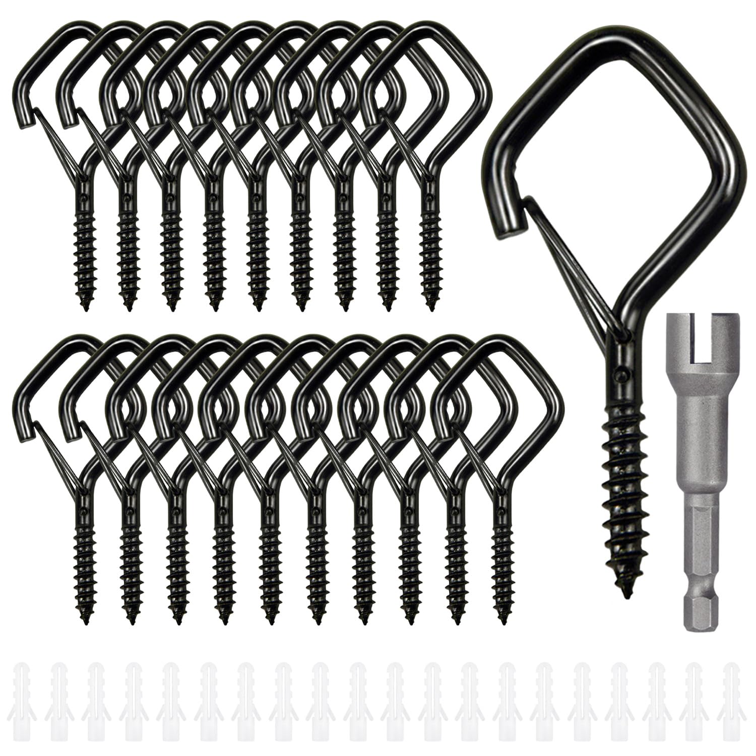 xiluuyou Screw Hooks with Safety Buckle, Screw-in Hooks, Metal Ceiling Screw-in Wall Hooks for Hanging Plants, Cups, Utensils, Lights and for Indoor, Outdoor Use- Rhombus Black