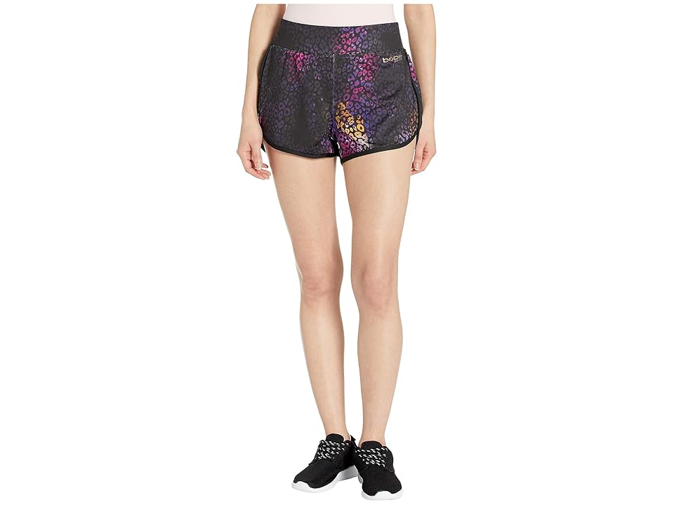 

Bebe Sport Printed Dolphin Shorts (Smokey Leopard Print/Black) Women's Workout, Multi
