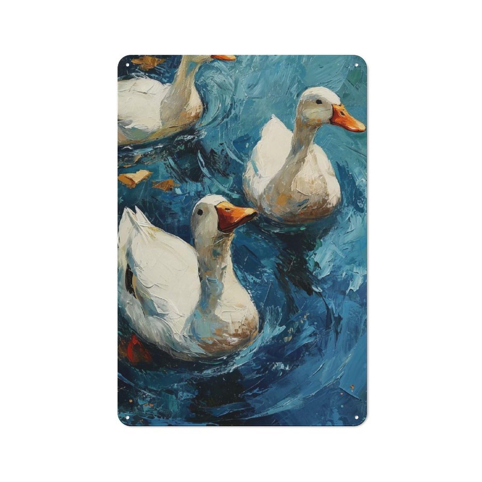 Junmoney Ducks In Blue Water Painting For Man Cave Or Games Room, Retro Tin Sign 30X20cm, A Christmas Gift For People Styling Man Cave And Games Room