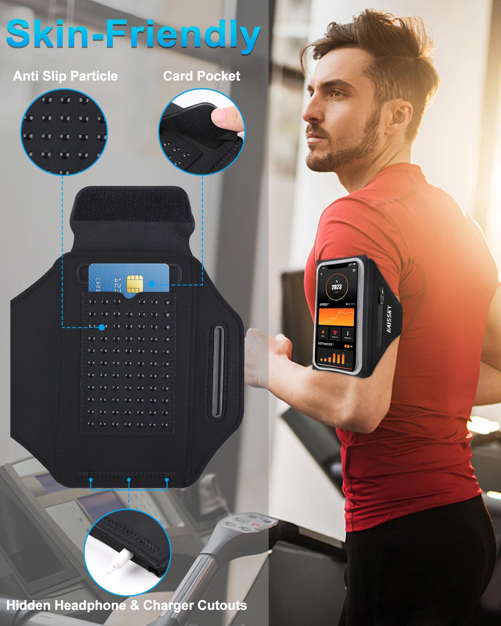 Bolsa Para Brazos,Brazalete Movil Correr Deportivo, Móvil Bolsa Para–Brazos Fundas Impermeable Con Orificio Auriculares, Brazalete Porta Movil Running Para Deporte,Aire Libre,Fitness. (Azul