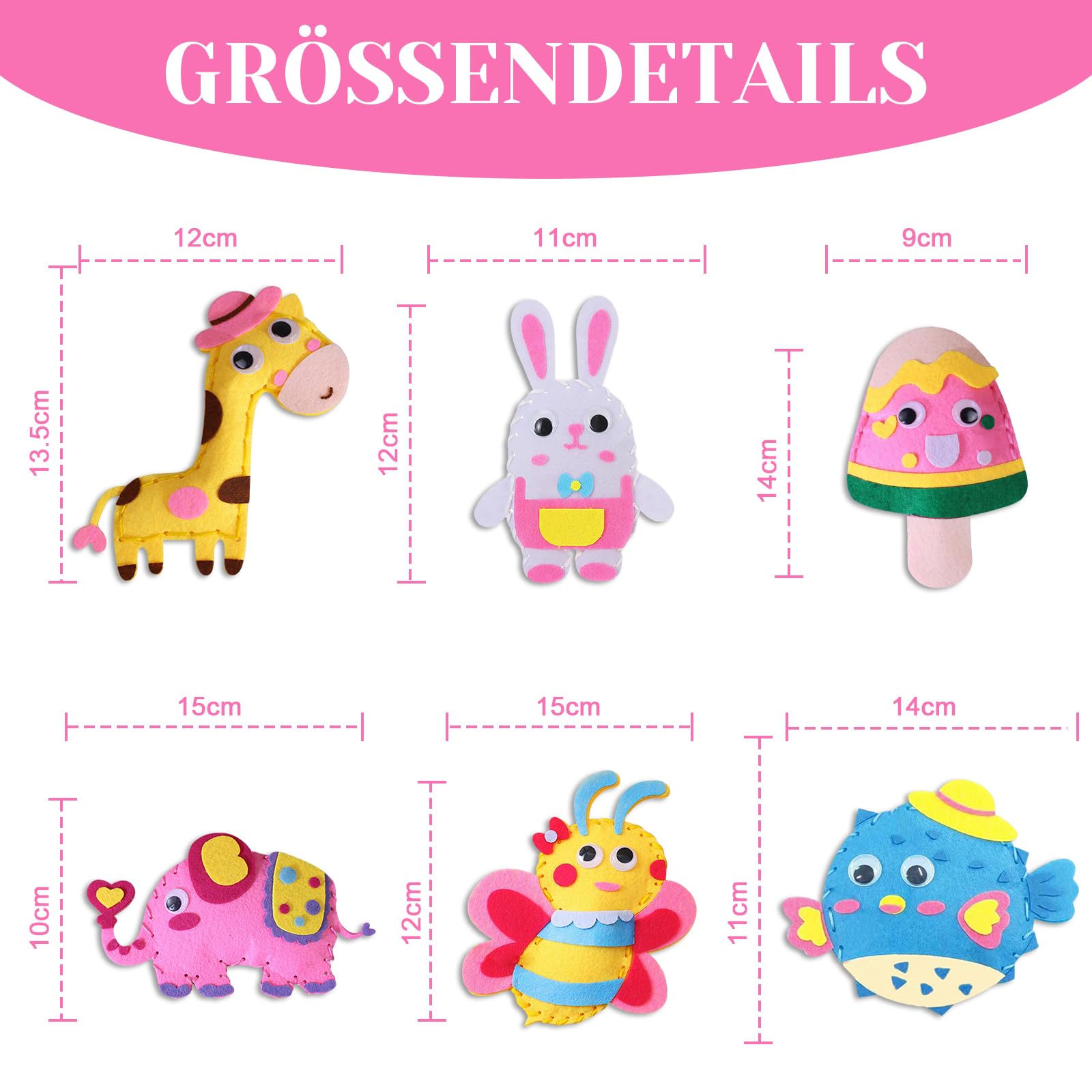 Toylink Kit Cucito in Fieltro per Bambini, Kit Lavoretti Creativi per Bambini con 12 Feltro & Fili da Ricamo & Aghi di Plastica, Fai Da Te Regalo Bambina Bambino 6 7 8