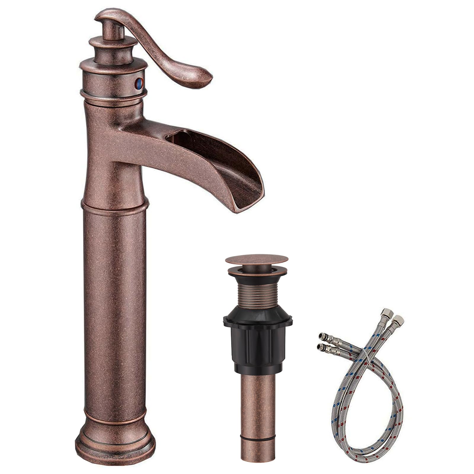 Antique Vessel Sink Faucet Waterfall Faucet for Bathroom Bowl Copper Open Spout Farmhouse Bath Tall Sturdy with Parts