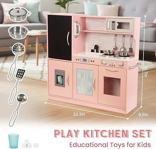 Miniatura 9 de WoodenEdu Juego de cocina de madera para niños pequeños, regalo de cocina de juguete para niños y niñas, a partir de 3 años, dimensiones 38 pulgadas