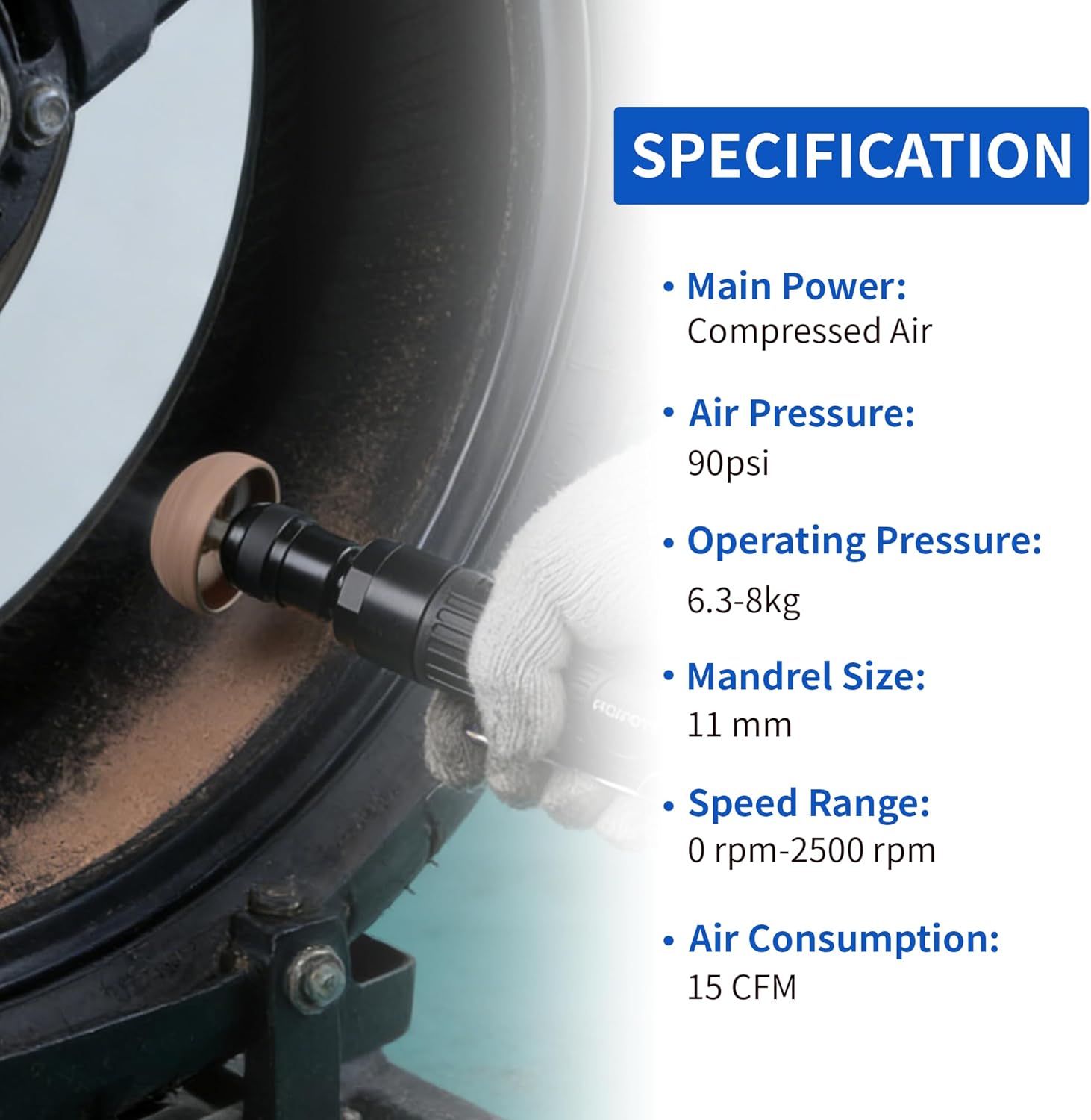 Air Tire Repair Polish Patch Tools, Pneumatic Buffing Tool with 2500rpm Low Speed Air Tire Buffer, Tire Inner Liner Scraper, Patch Roller, Tungsten Steel Buffing Wheel