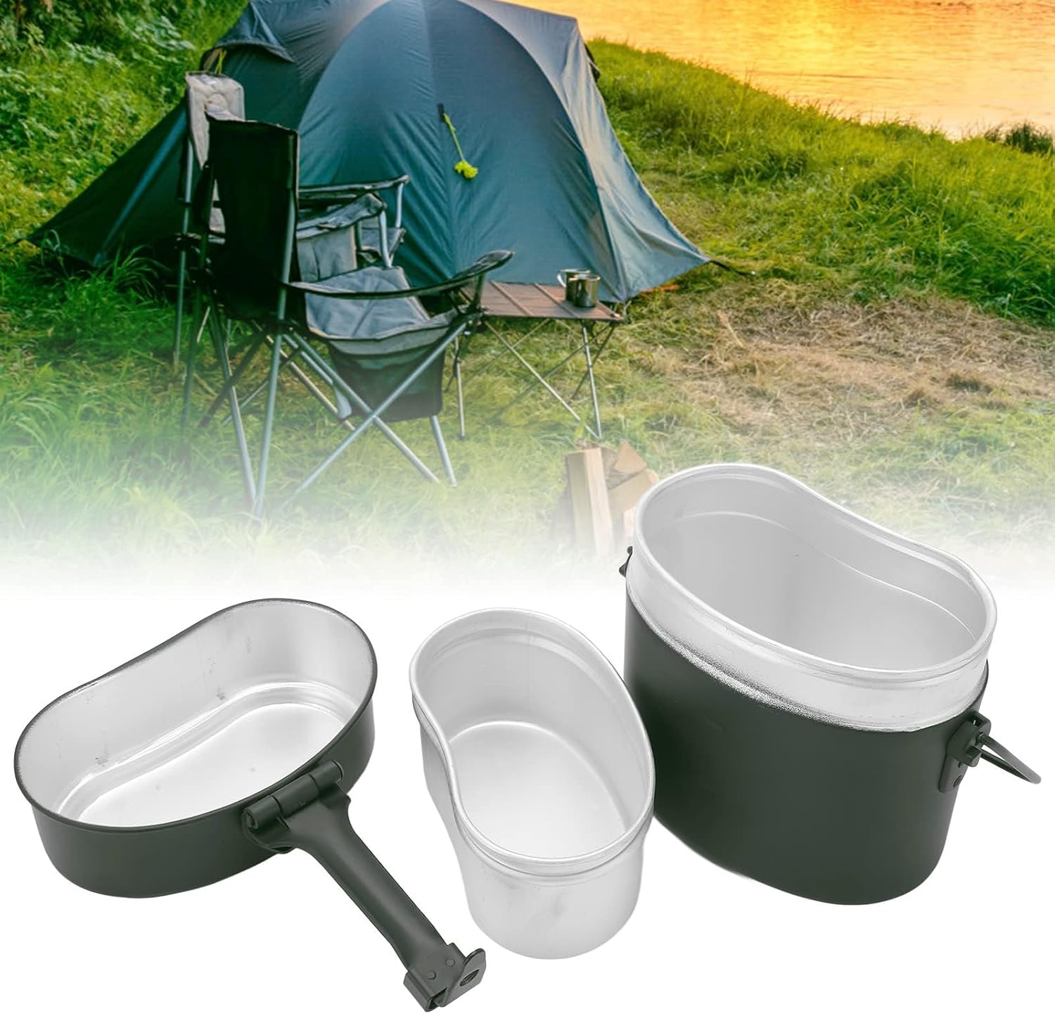 Military Mess Tin, Aluminium 180℃ Temperature Resistant Military Lunch Box Cookware Mess Kit Pots Pans Set for Outdoor Camping Hiking Picnic BBQ