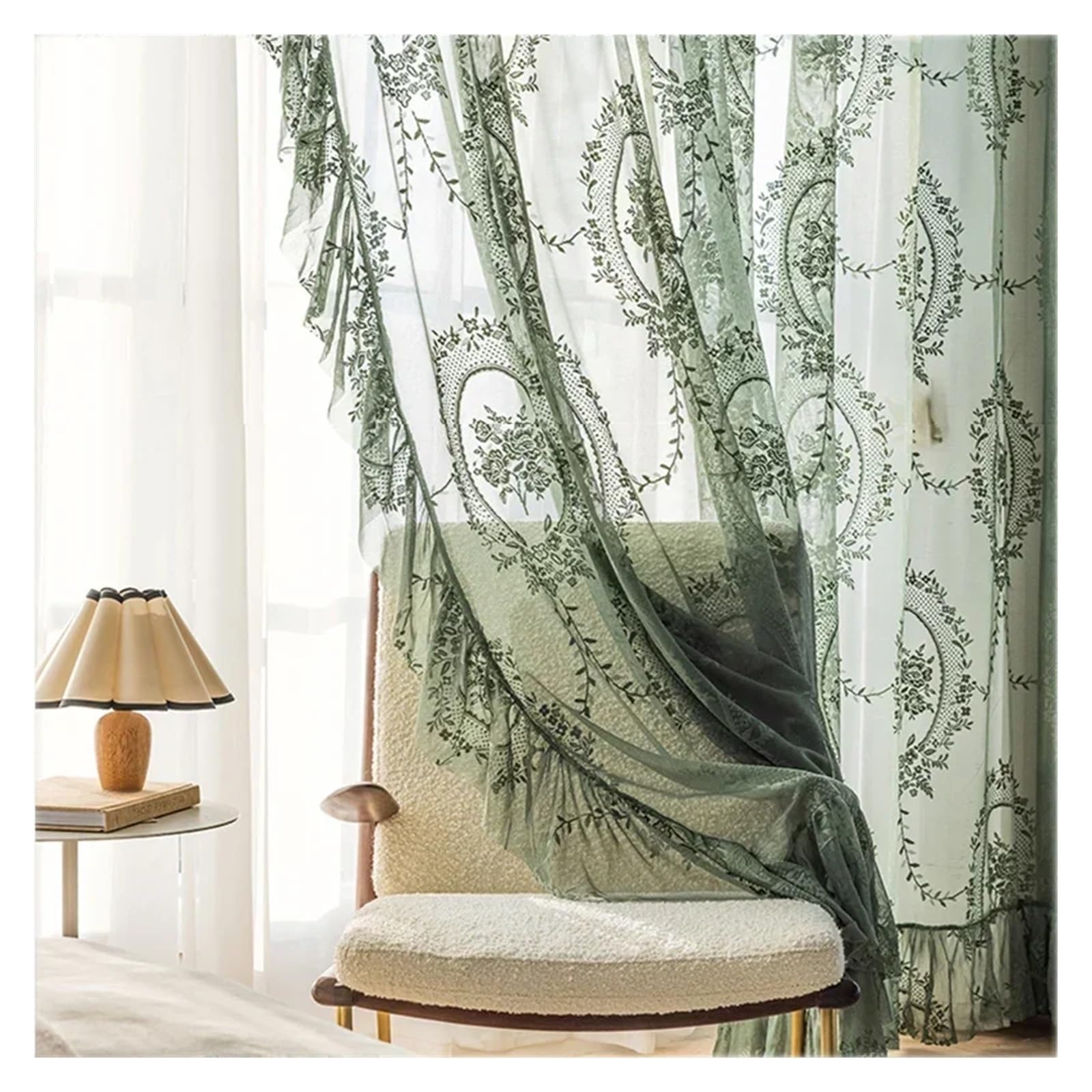 DFGRGRV Ruffle Curtains Ruffle Lace Sheer Curtains For Bedroom,Light Filtering Window Drapes Living Rooms, Balconies, Home Decor(1PC W100 X H180CM)