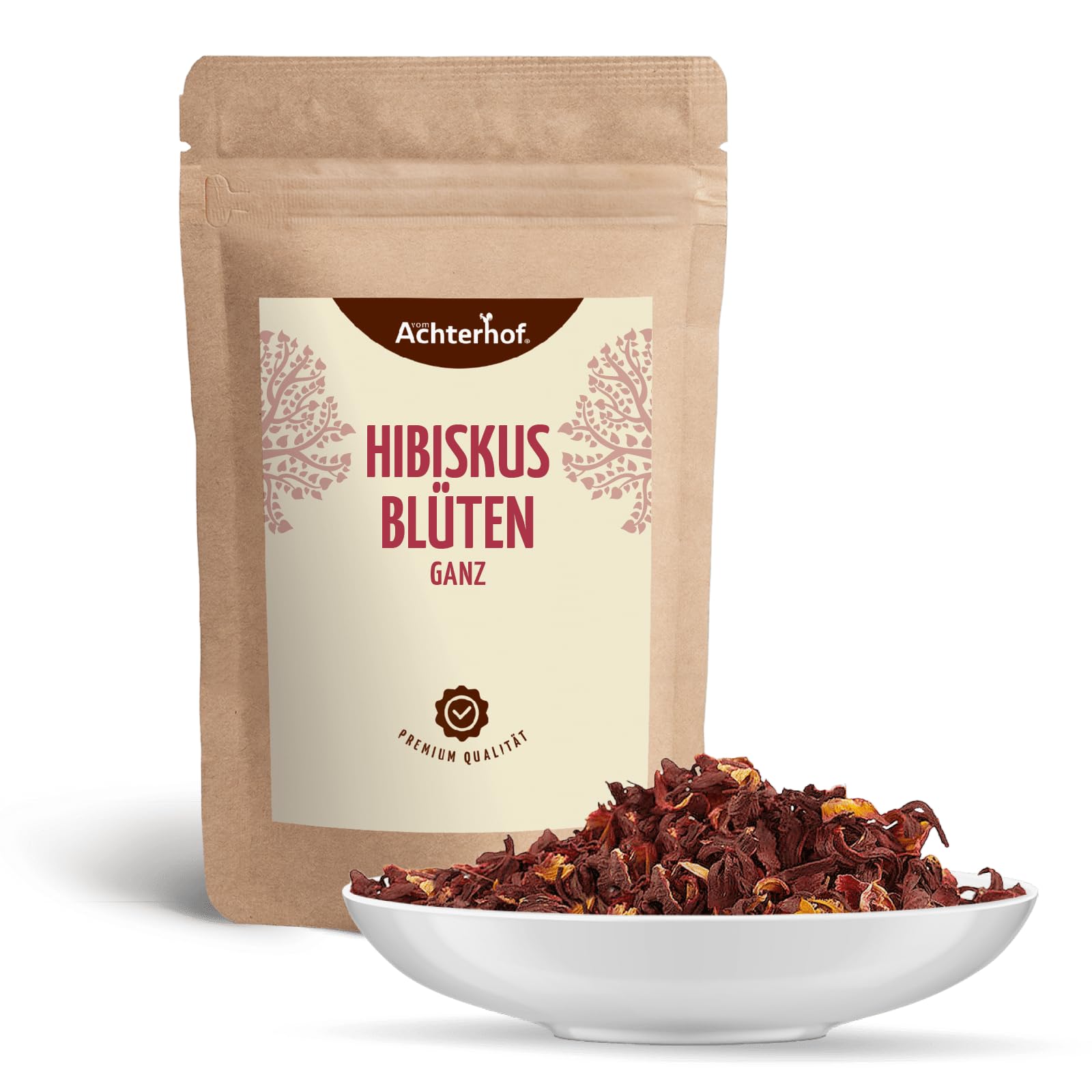 Flores de hibisco enteras secas 1000g | sabor ligeramente ácido-afrutado | flor de hibisco comestible | té de hibisco dulce-aromático | ideal para ensaladas, postres, yogures | vom Achterhof