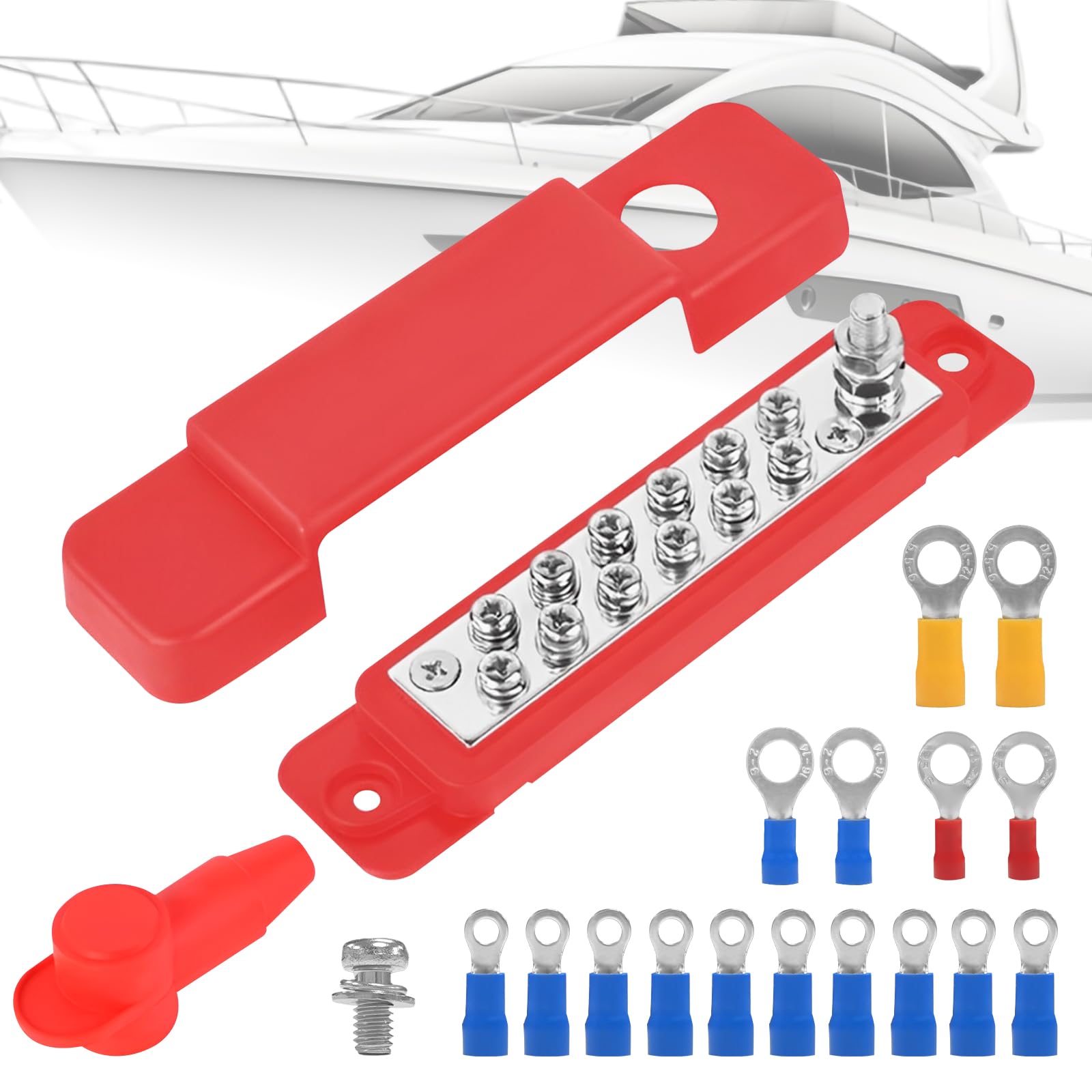 Blok rozdzielaczy szyn zbiorczych, 2 sztuki, szyna zbiorcza 12 V-48 V Dc 150 A, Busbar 12P, wiązka przewodów ze śrubami zaciskowymi M6 i nylonową osłoną ochronną, pasuje do samochodów kempingowych i
