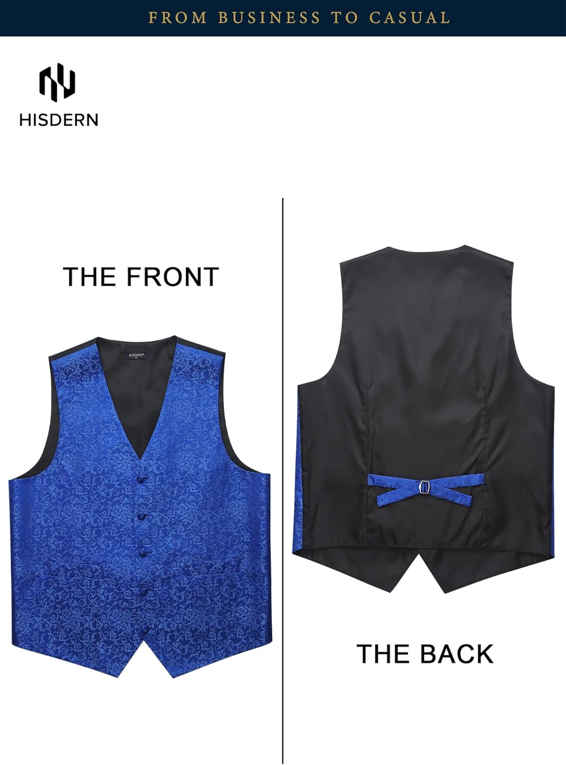 HISDERN 3PC Men's Paisley Floral Jacquard Suit Vest & Necktie and Pocket Square Formal Waistcoat for Tuxedo Wedding Party - Image 3