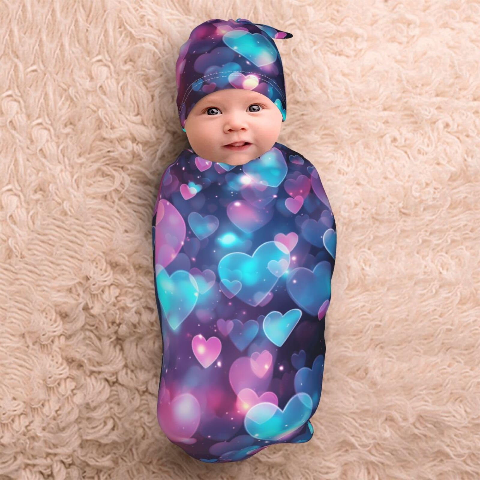 3d Cuori Swaddle Coperta E Cappello Set Per Neonati Avvolgere Accogliente Per Neonati Bambino Comfort 29x53 cm