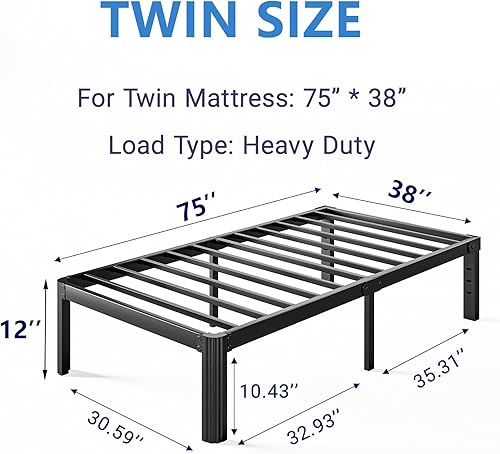 Miniatura 30 de Marco de cama de metal de alta resistencia de 16 pulgadas, marco de cama de plataforma tamaño matrimonial, no necesita somier, sin ruido, fácil