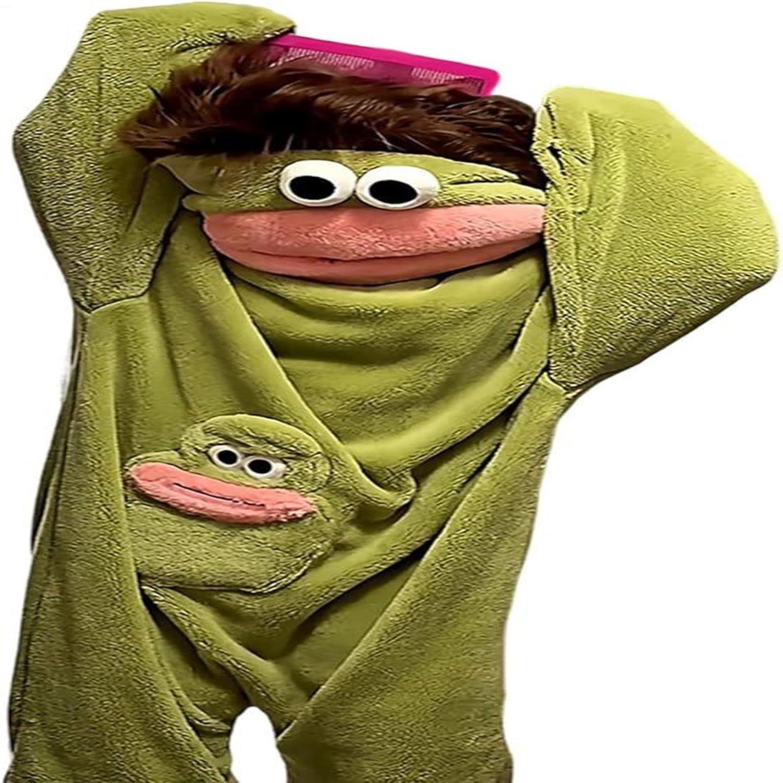 Silly Onesie Adult Pajamas - Unisex Ultra Soft Plush Hooded Loungewear, Green Plush Onesie Pajamas Silly Big Mouths Homewears For Movie Nights, Family Fun And Cozys Relaxing