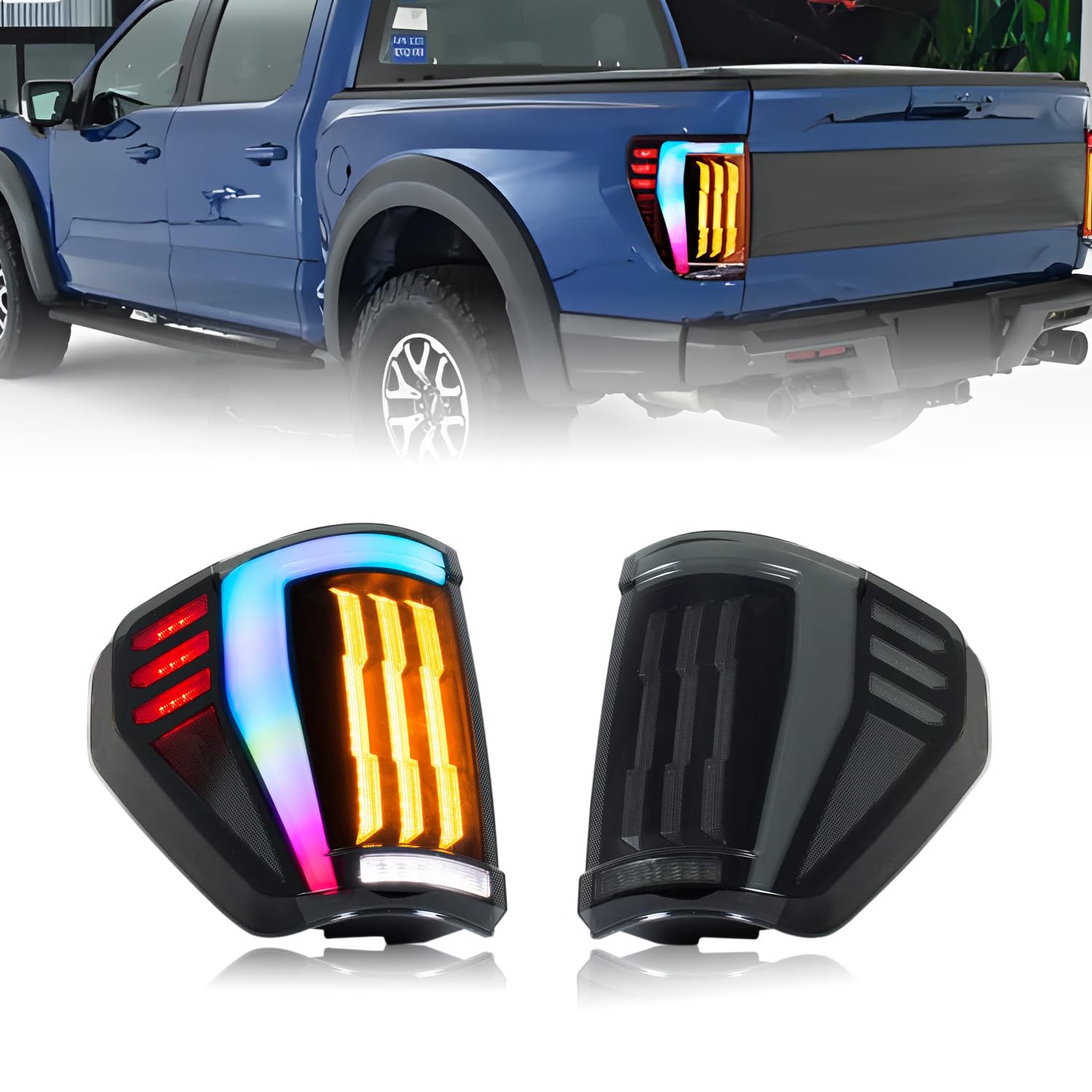 HCMOTIONZRGB LED Tail Lights for Ford F150 F-150 2021 2022 2023 2024 XL/STX Pickup Replacement Rear Lamps Assembly Accessary （Not Fit BLIS Model）