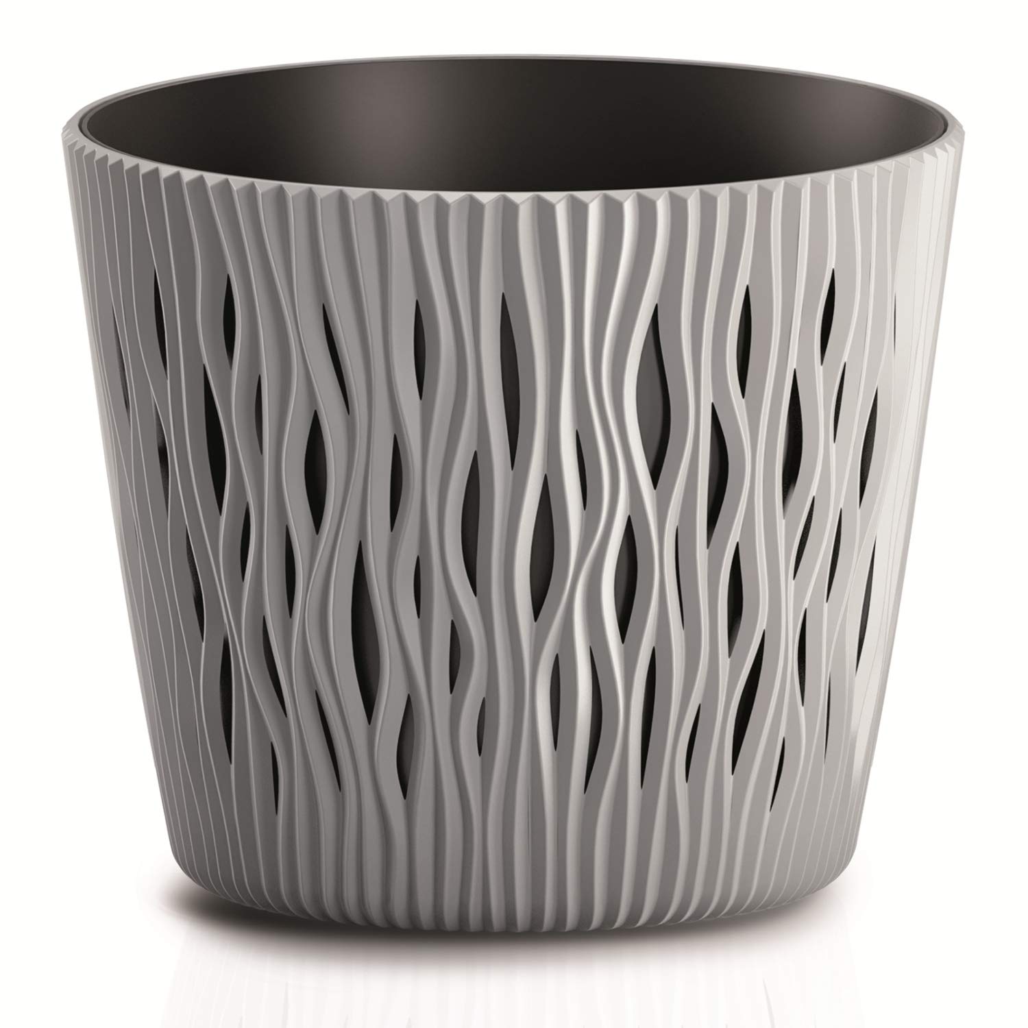Prosperplast Sandy Round Flower Pot Planter 2-in-1 Including Plant Pot Round Plastic (262 mm, Grey).