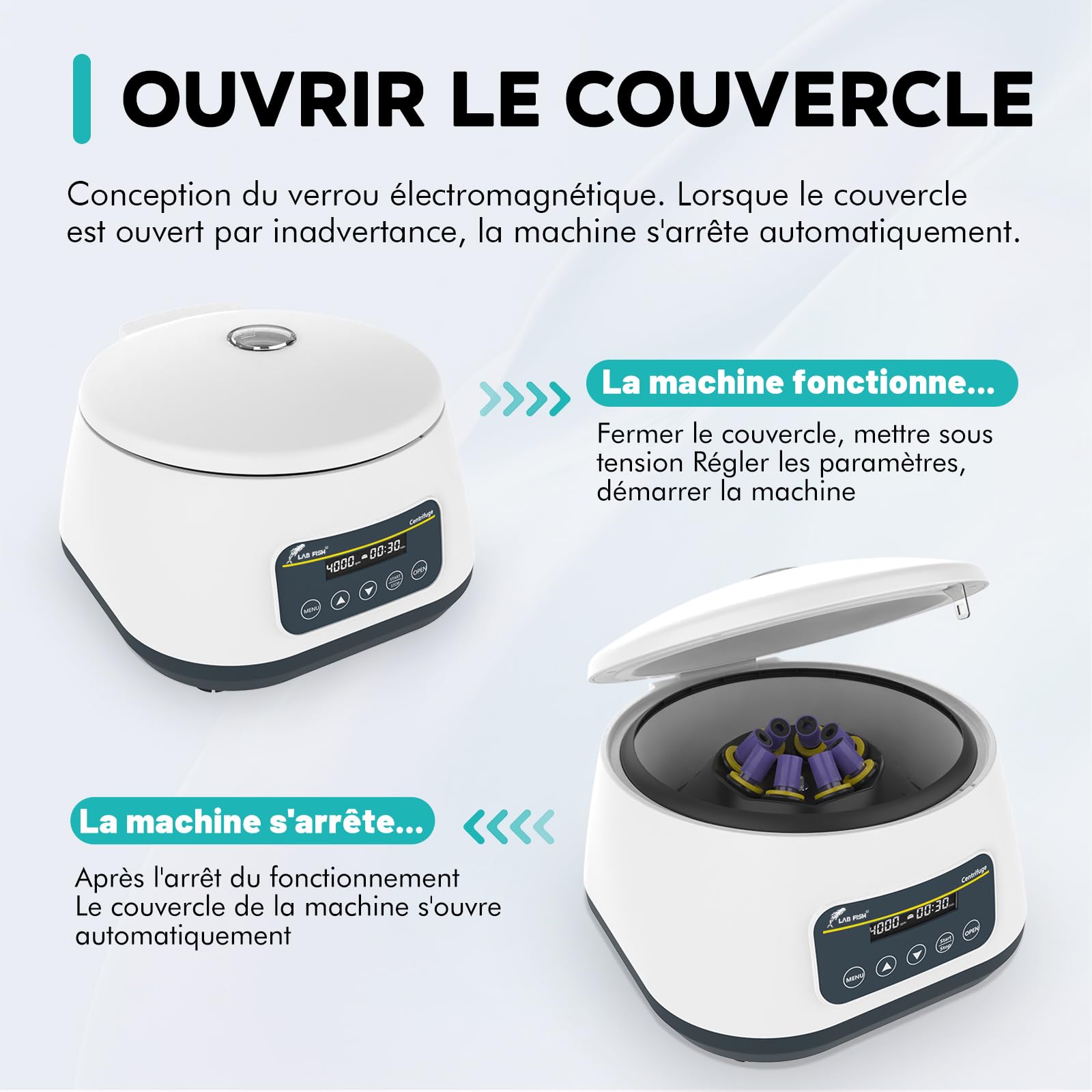 LAB FISH Centrifugeuse PRP LC-400 2ml/5ml/10ml/15ml Tubes De Laboratoire | Contrôle De La Vitesse 500-4000RPM,Max 1717xg | Fonction Minuterie 30sec-59min