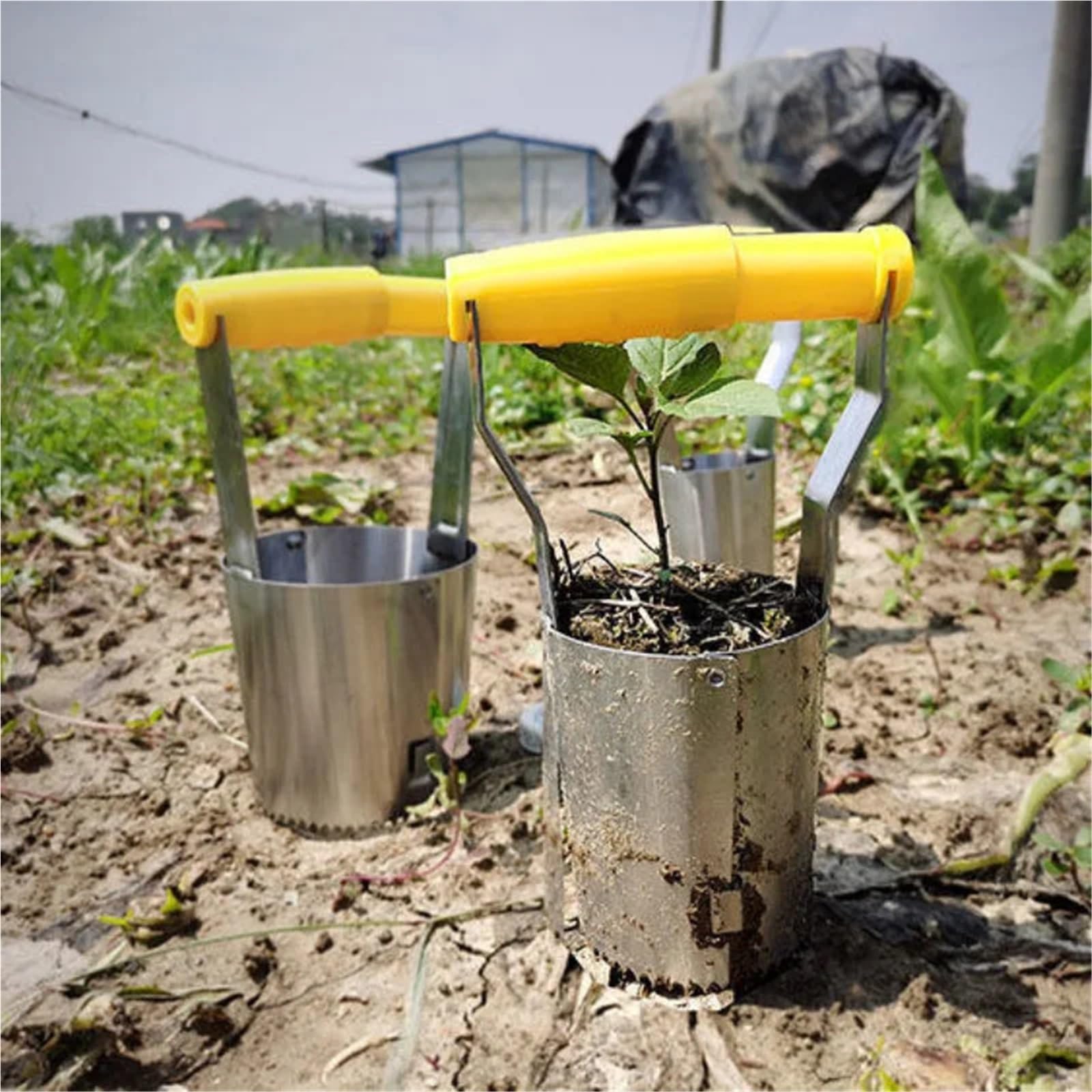 Trasplantador de plántulas de acero inoxidable engrosado, herramienta de siembra de agujeros de excavación, pala de jardinería for plantar vegetales(S M L)