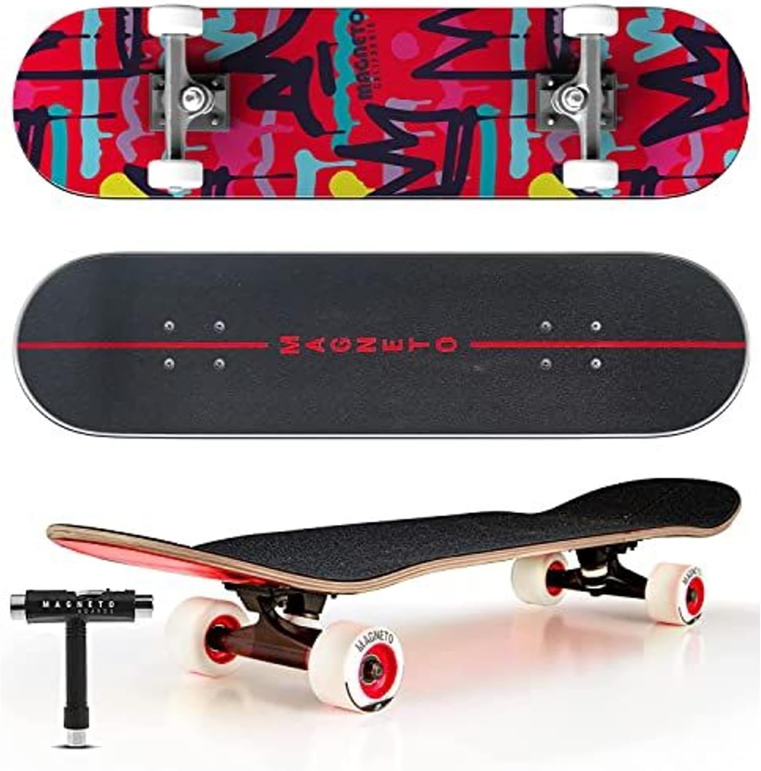 Magneto SUV Skateboards | Fully Assembled Complete 31" x 8.5" Standard Size | 7 Layer Canadian Maple Deck | Designed for All Types of Riding Kids Adults Teens Men Women Boys Girls | Free Skate Tool