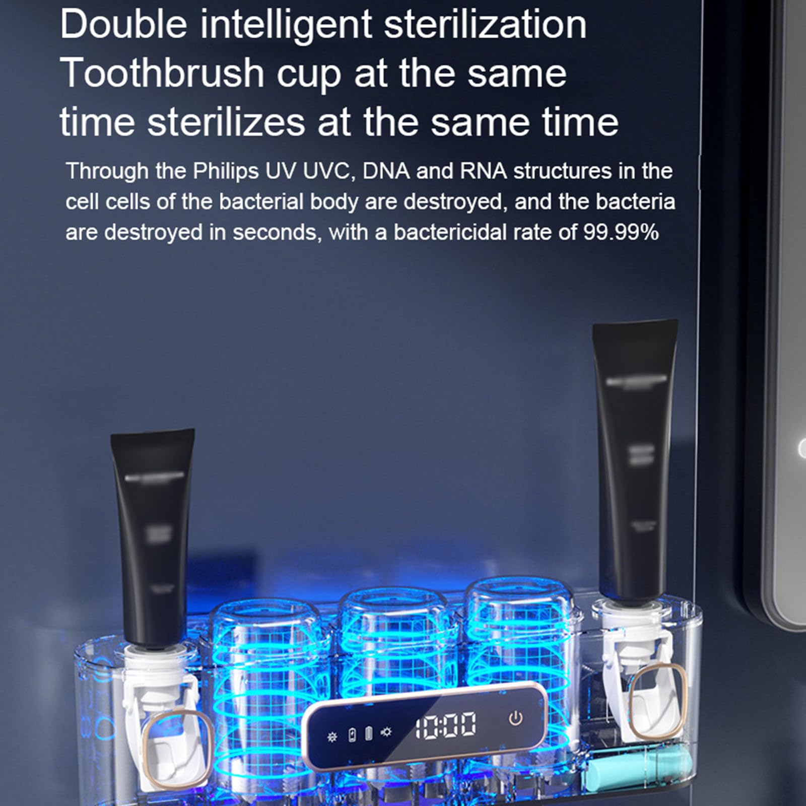 Cepillo de dientes inteligente Uv esterilización eléctrica montado en la pared portavasos de cepillado secado multifunción para accesorios organizadores de baño,White