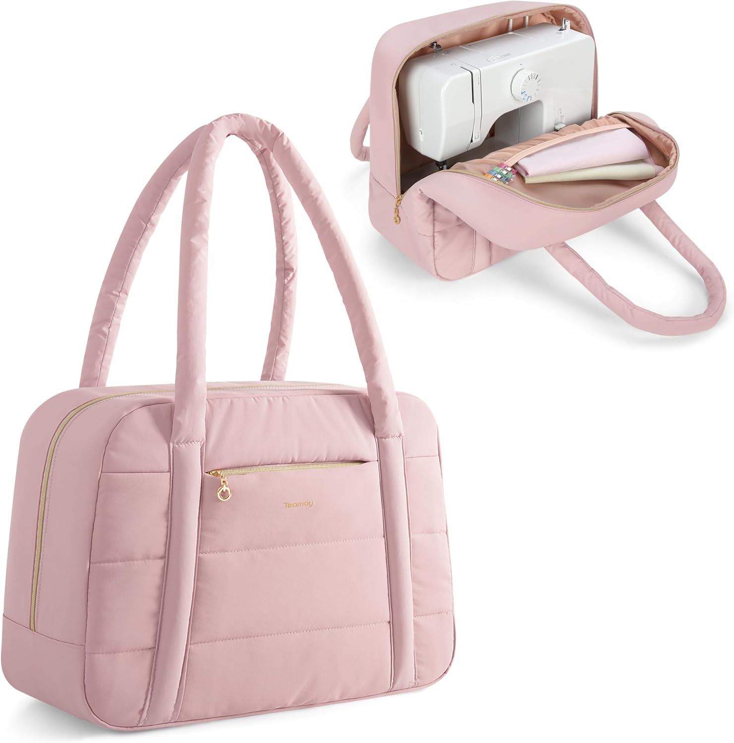 Teamoy Puffer Sewing Machine Carrying Case, Sewing Machine Tote for Most Standard Sewing Machines and Accessories, Pink