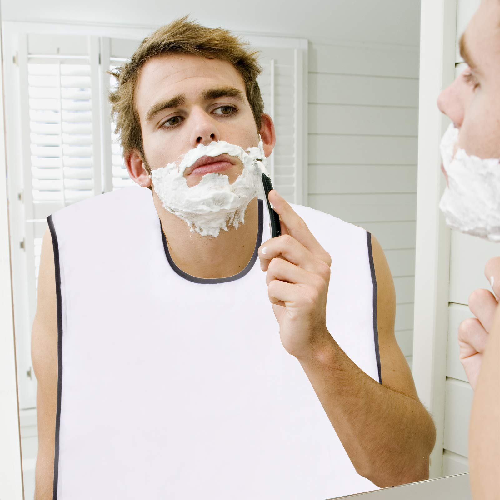Shave bib Beard Bib - BLKTHUN, Waterproof Beard Catcher, Non-Stick Beard Apron - White