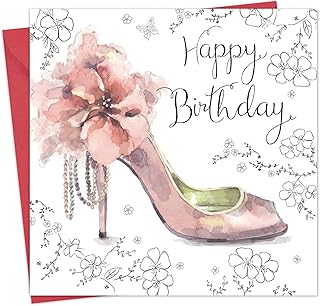 Twizler Happy Birthday Card For Her with Unique Watercolour Effect and Pink Shoe - Female Birthday Card – Womens Birthday Card – Ladies Birthday Card
