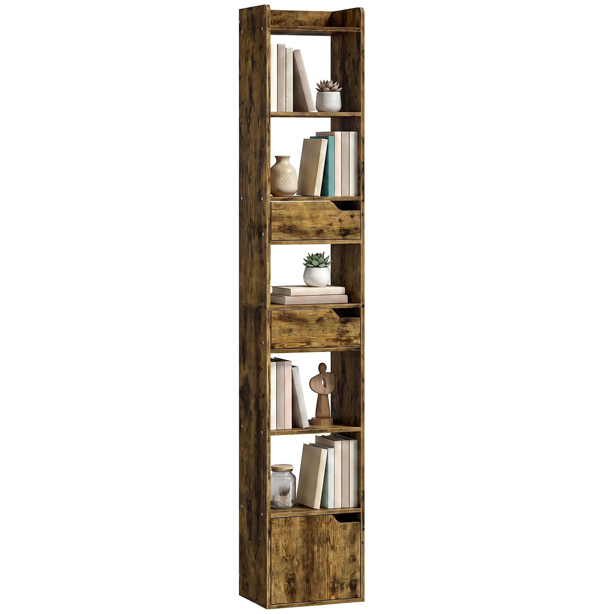 HOMCOM Bookcase with Drawers and Cabinet 5-Tier Anti-Tip Rustic Brown
