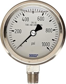 WIKA 9833515 Industrial Pressure Gauge, Refillable, Stainless Steel 316L Wetted Parts, 2-1/2