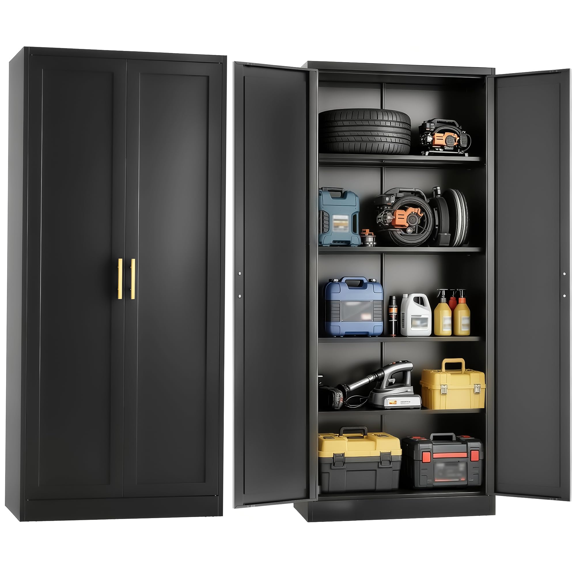 71" Metal Garage Storage Cabinet with 2 Doors, 4 Adjustable Shelves