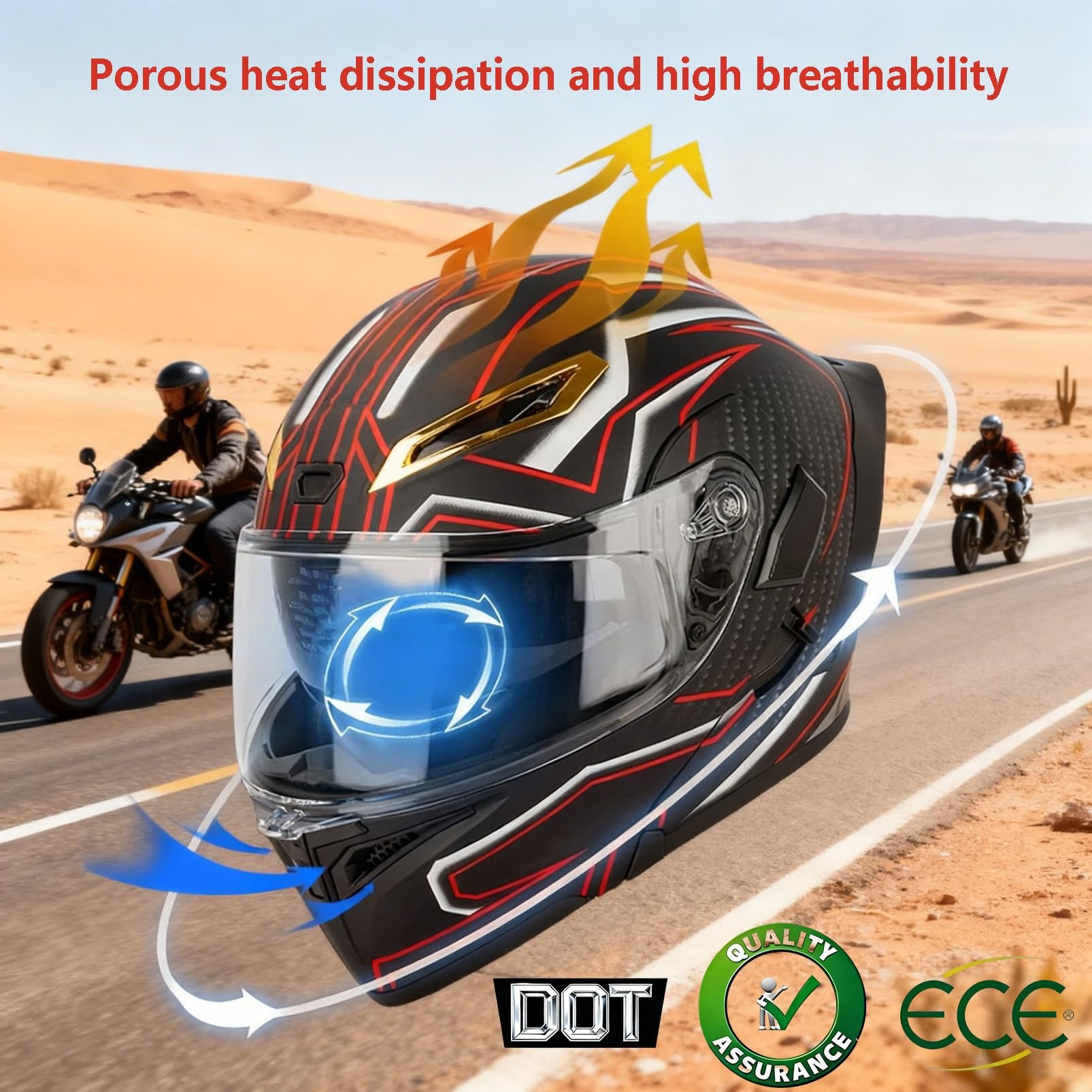 Modułowy Kask Integralny Motocyklowy Z Klapą – Podwójna Wizjera Słoneczna, Rękawice I Maska Antypyłowa, Dorośli Unisex, Na Całe Lata, Certyfikatem ECE/DOT – Cruiserów I Skuterów.