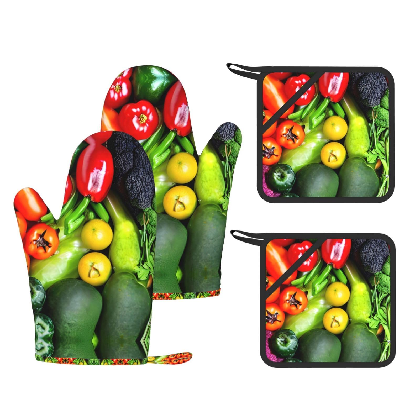 Gants de cuisine en silicone anti-brûlure à doigts mobiles lot de 4 pièces illustrées