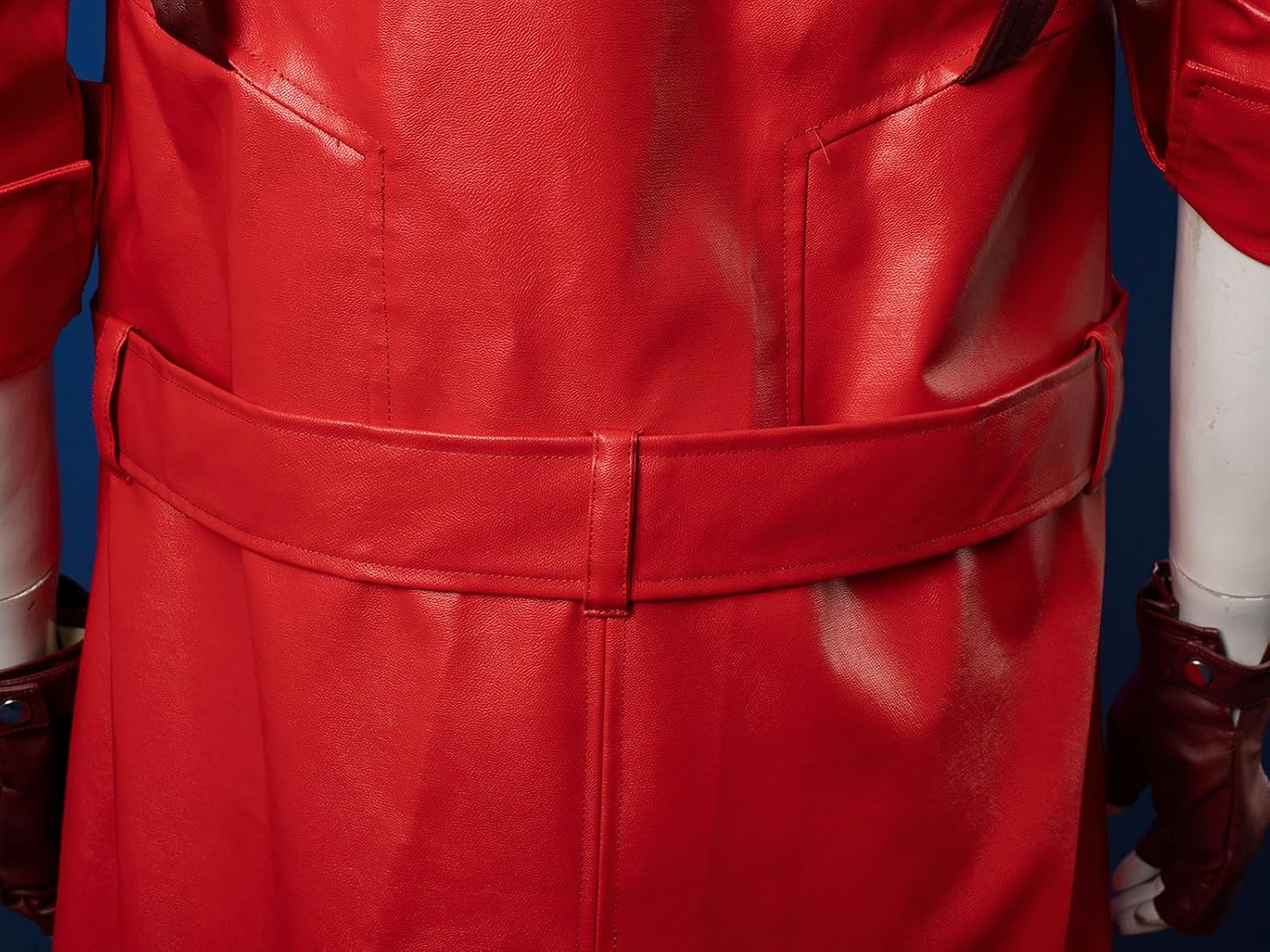 CosFantasy Game Cosplay Long Jacket Coat Costume Mens Pu Leather Coat Red Jackets for Halloween