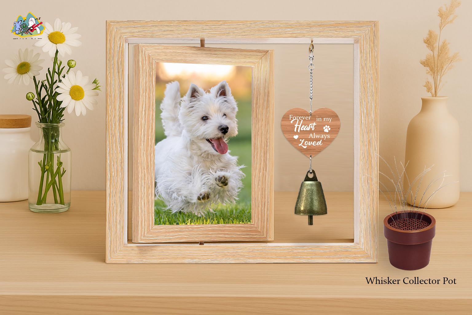 Glad Gua Pet Memorial Photo Frame, Wind Chimes, Wooden Heart Tag, Pet Paw Print Kit fot Dog & Cat - Image 2