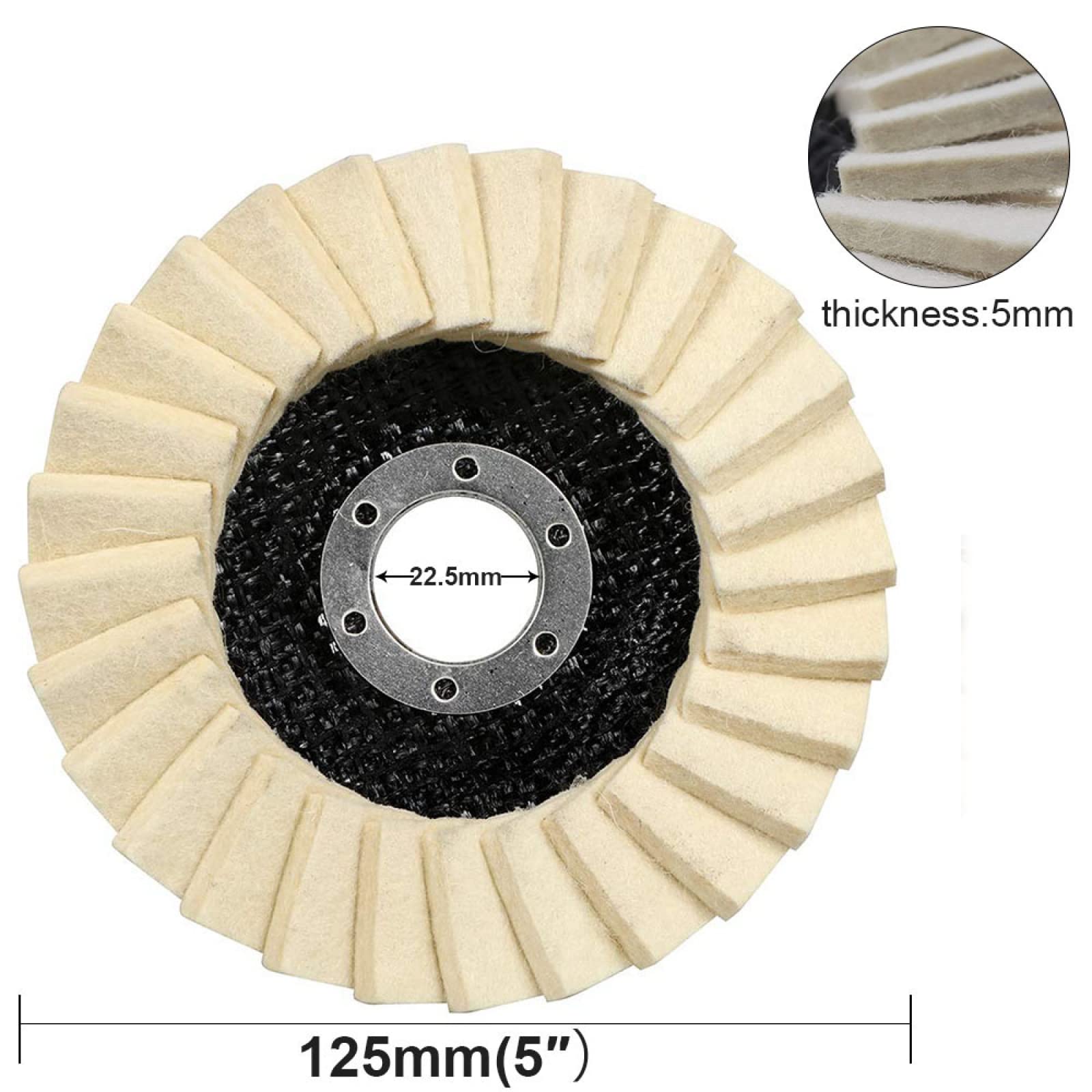 Rueda De Pulido Redonda De 5 Uds. De 5 Pulgadas Y 125mm, Almohadillas Pulidoras De Fieltro De Lana De Acero Inoxidable, Disco Amortiguador Para Amoladora Angular
