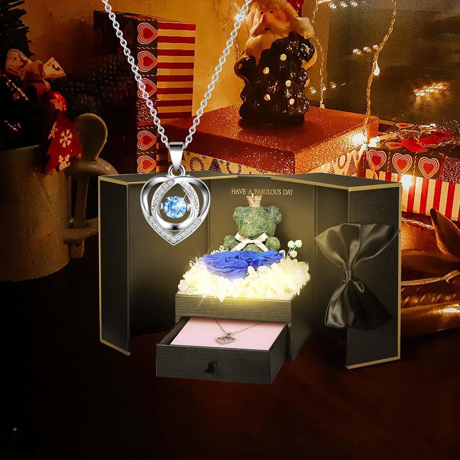 ADDWel Preserved Real Blue Rose with Sterling Silver Necklace Gift Set - Romantic Valentines Day Gifts for Wife, Girlfriend - Eternal Flowers Gifts for Anniversary, Birthday - Image 8