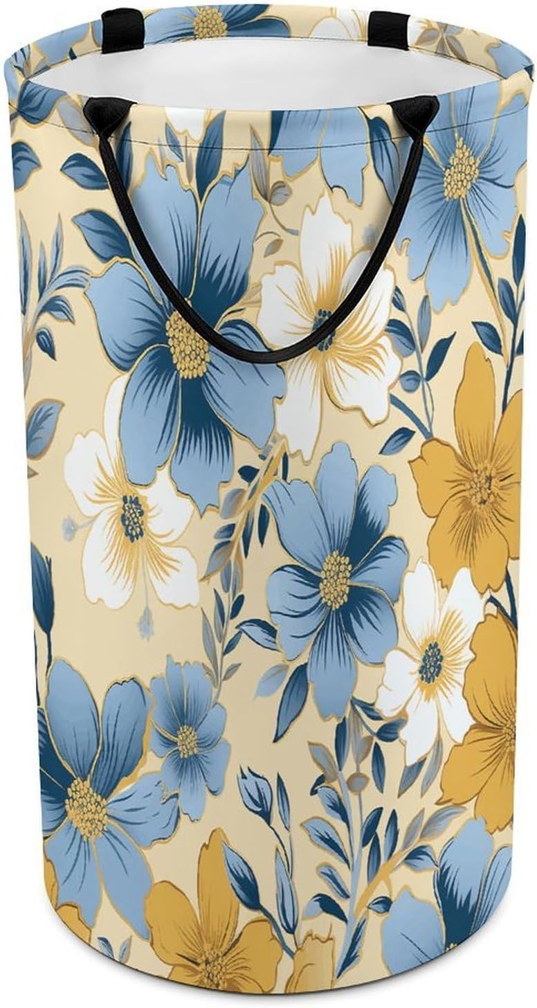 Floral Pattern Print Laundry Hamper Large Collapsible Laundry Basket with Handles Waterproof Clothes Hamper Portable Dirty Clothes Basket for Bedroom Laundry Room Closet Bathroom