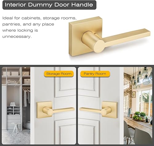 Miniatura 5 de EHOMEWARE Paquete de 3 palancas doradas para puerta interior, palancas resistentes para armario, palancas reversibles que no giran para puertas