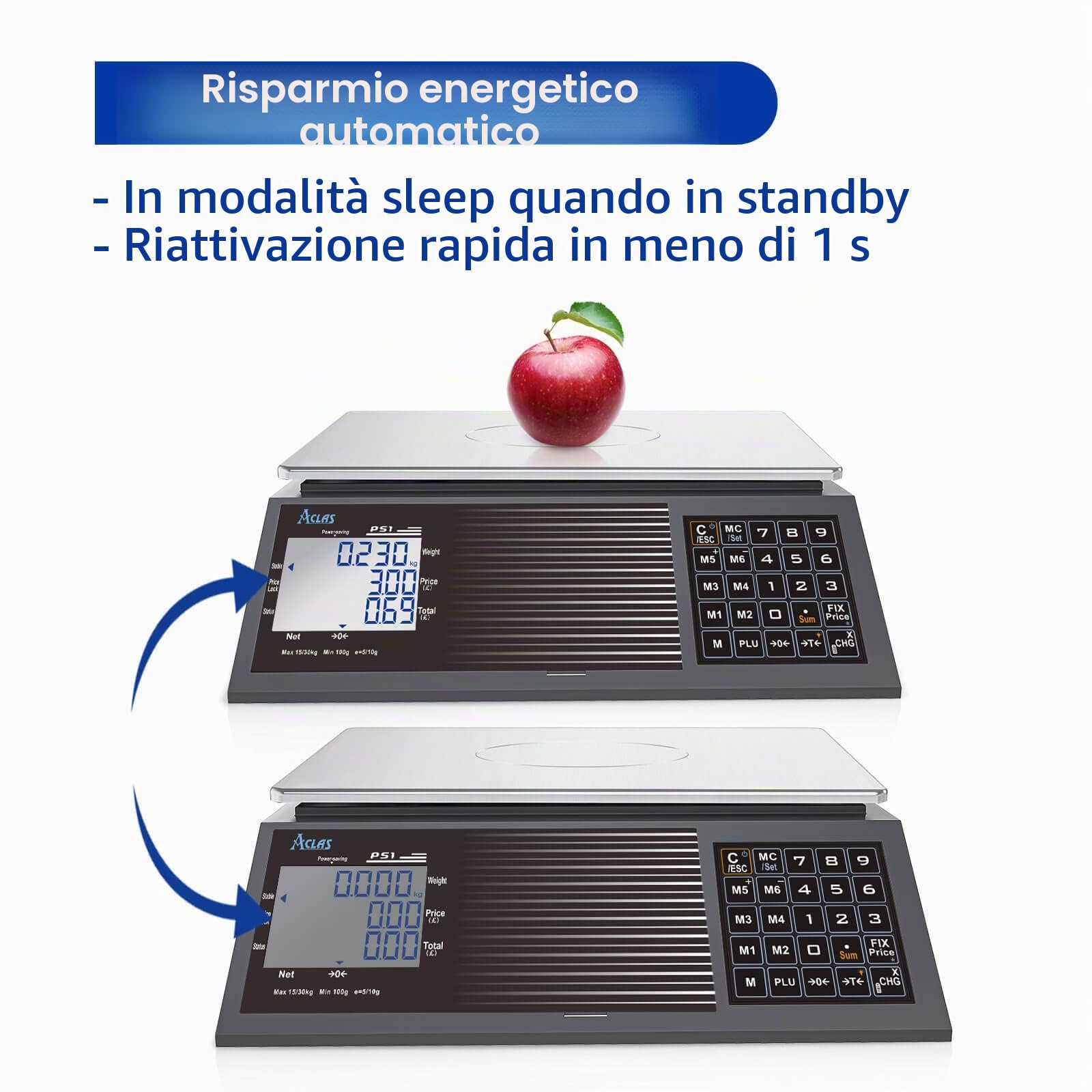 ACLAS Bilancia dei prezzi professionale 30kg 10g commerciale Bilancia Contapezzi con batteria digitali con display LCD a doppio schermo per cibo, carne, gastronomia