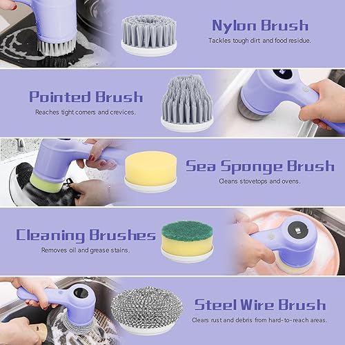 Miniatura 5 de Limpiador eléctrico giratorio, limpiador eléctrico inalámbrico para limpieza con pantalla LED, para baño, bañera, estufa de cocina, lechada de