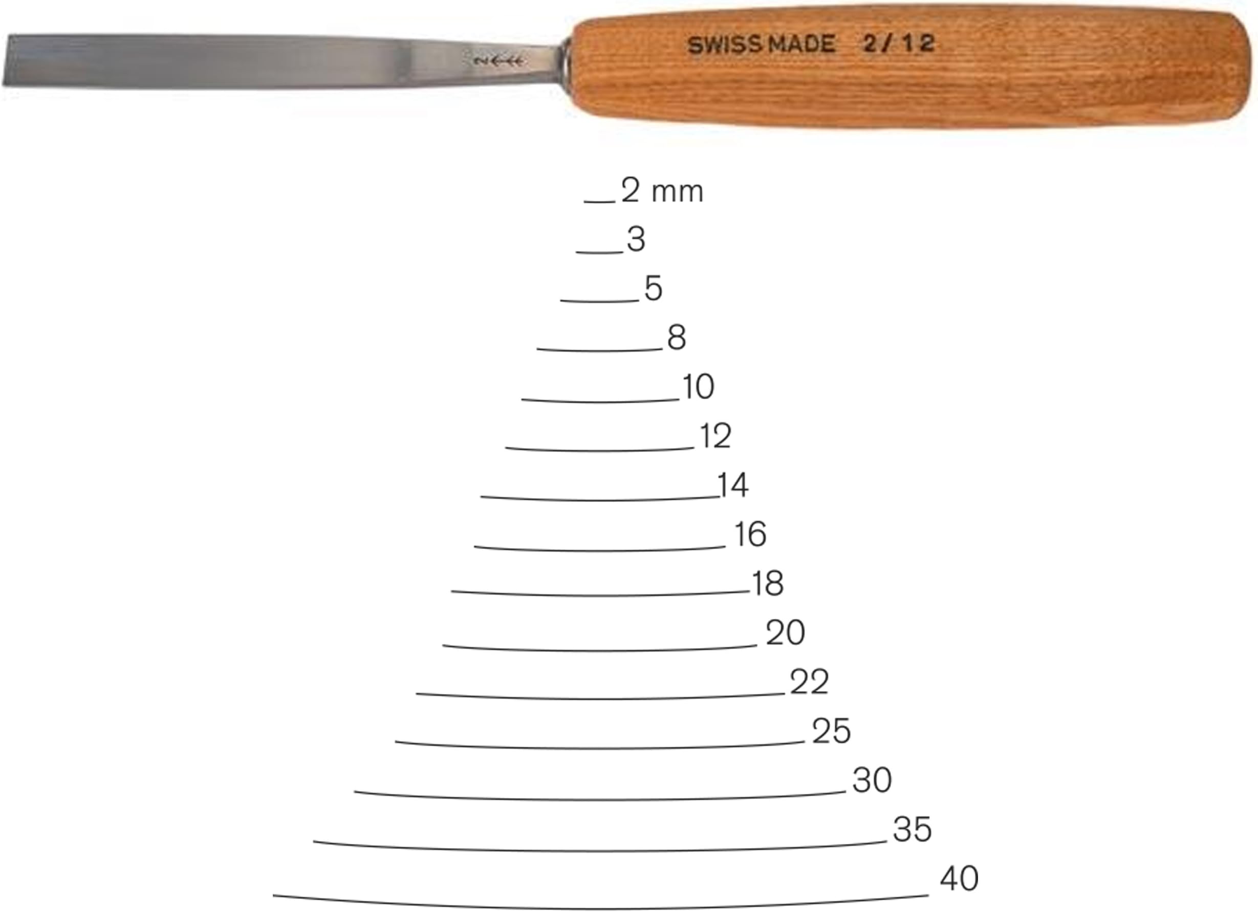 Pfeil Swiss Made 25mm #2 Sweep Gouge Chisel, Straight Edge, Chromium-Vanadium Steel Blade, Wood Handle
