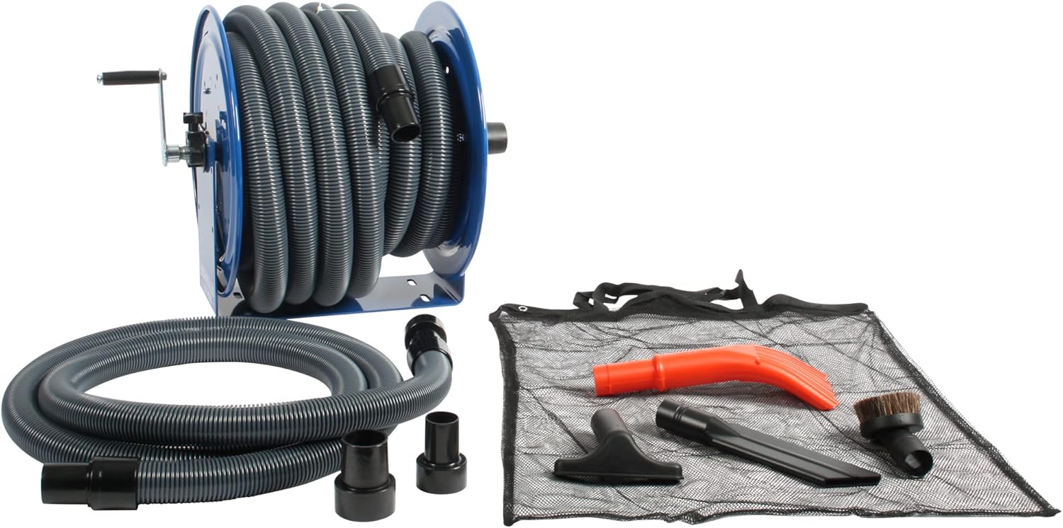 Cen-Tec Systems Stainless Steel Hose Reel and Wet/Dry Vacuum Attachment Kit, Gray (96986)
