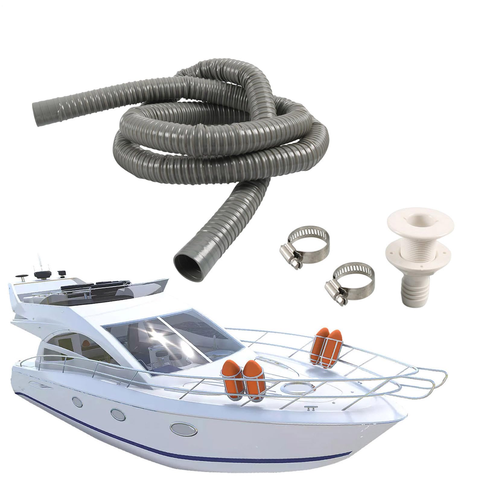 Kit Pompa di Sentina per Barche,Tubo di drenaggio per Barche | Tubo Flessibile per Impieghi Gravosi con Fascette e Raccordi, Accessori