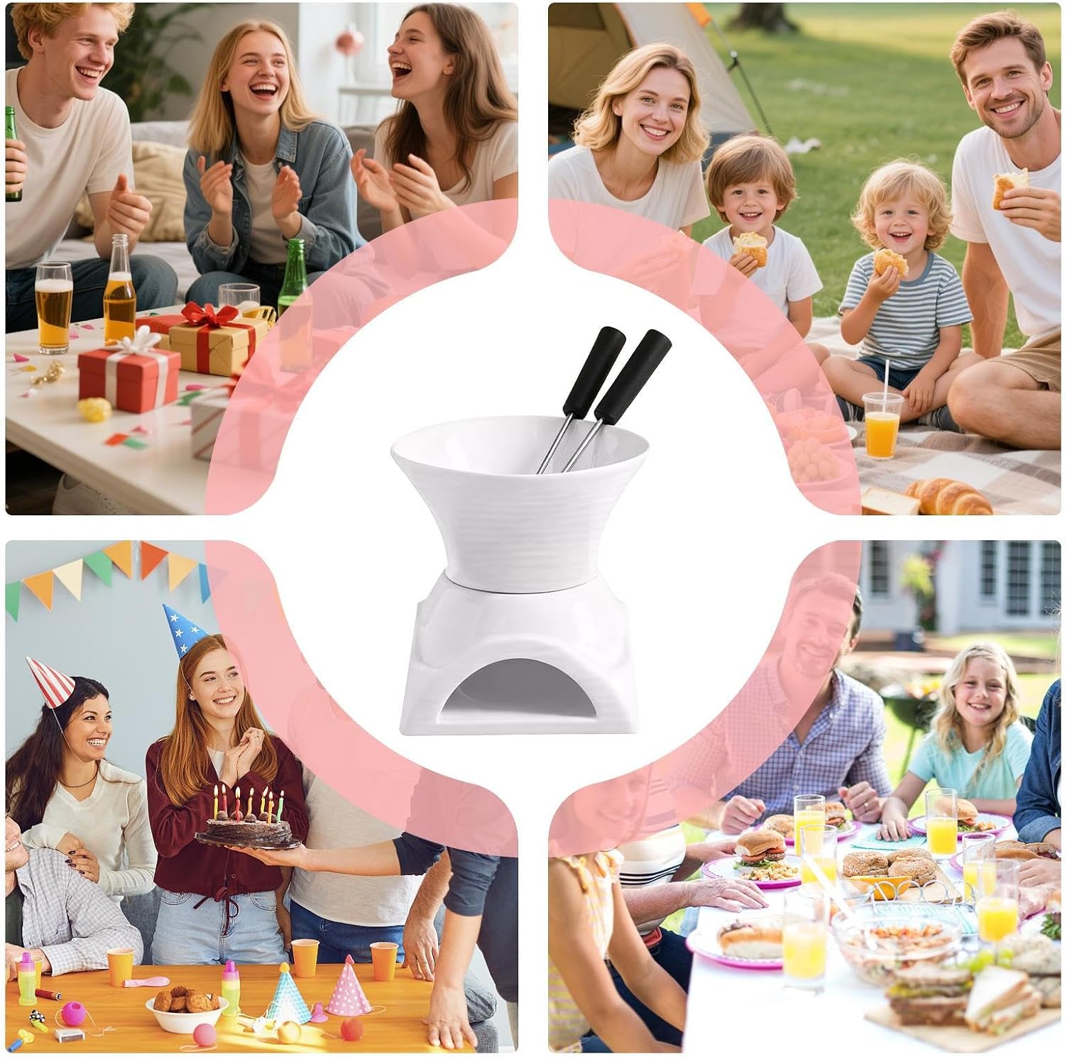 Personal Fondue Mugs with Fork 220ml Ceramic Desserts Fondue Pot