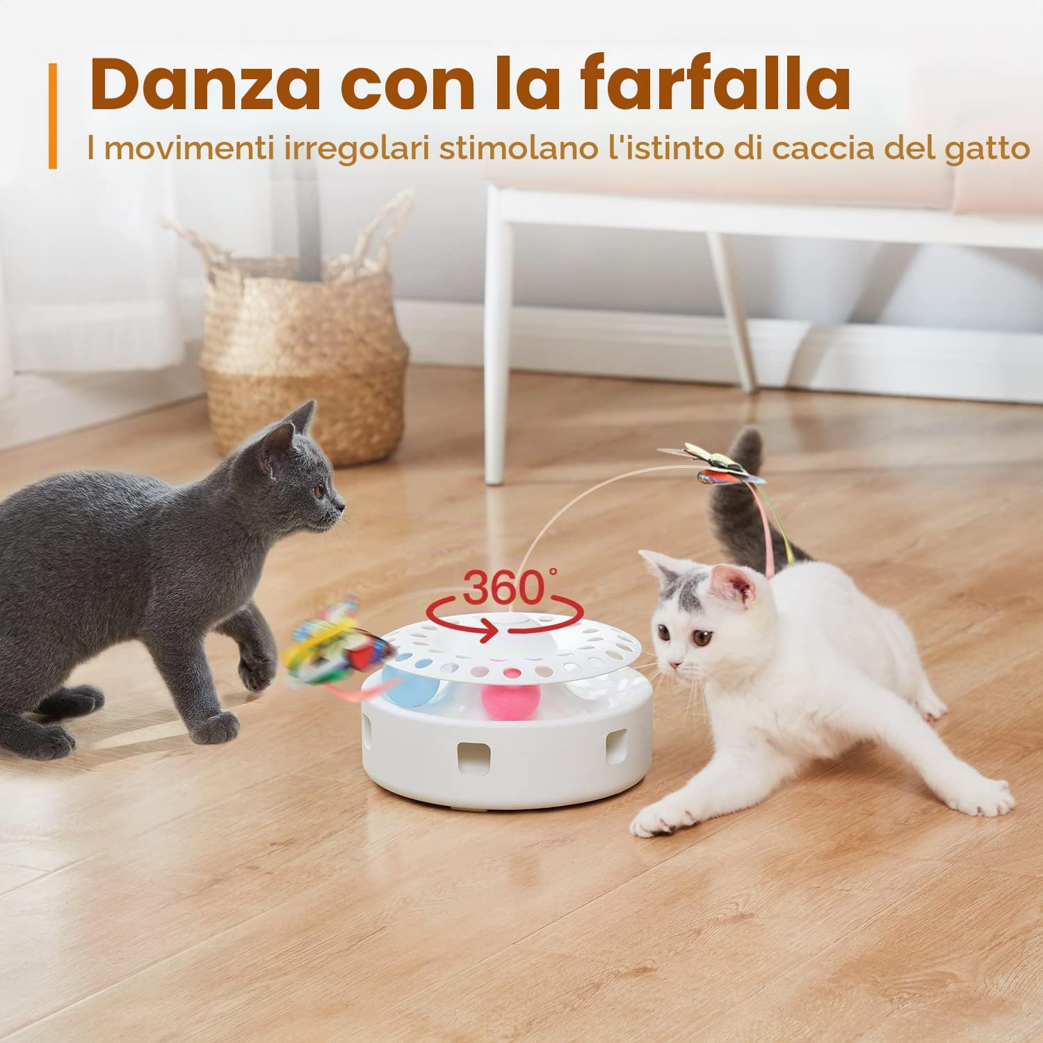 Potaroma Giocattoli per gatti 3 in 1, giocattolo interattivo automatico per gattini, farfalla svolazzante, piuma d'agguato mobile, palline di pista, doppia alimentazione, alimentazione USB, kicker per