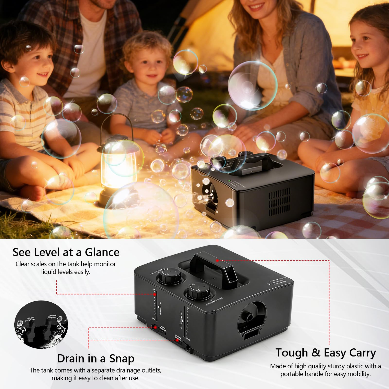 Nebelmaschine, Macchina Del Fumo 2 In 1 Con Bolle 400W, Macchina Bolle Di Fumo Portatile 27×25×16 Cm, Fog Bubble Machine Per DJ Festa Palco Matrimonio Halloween Natale Compleanno