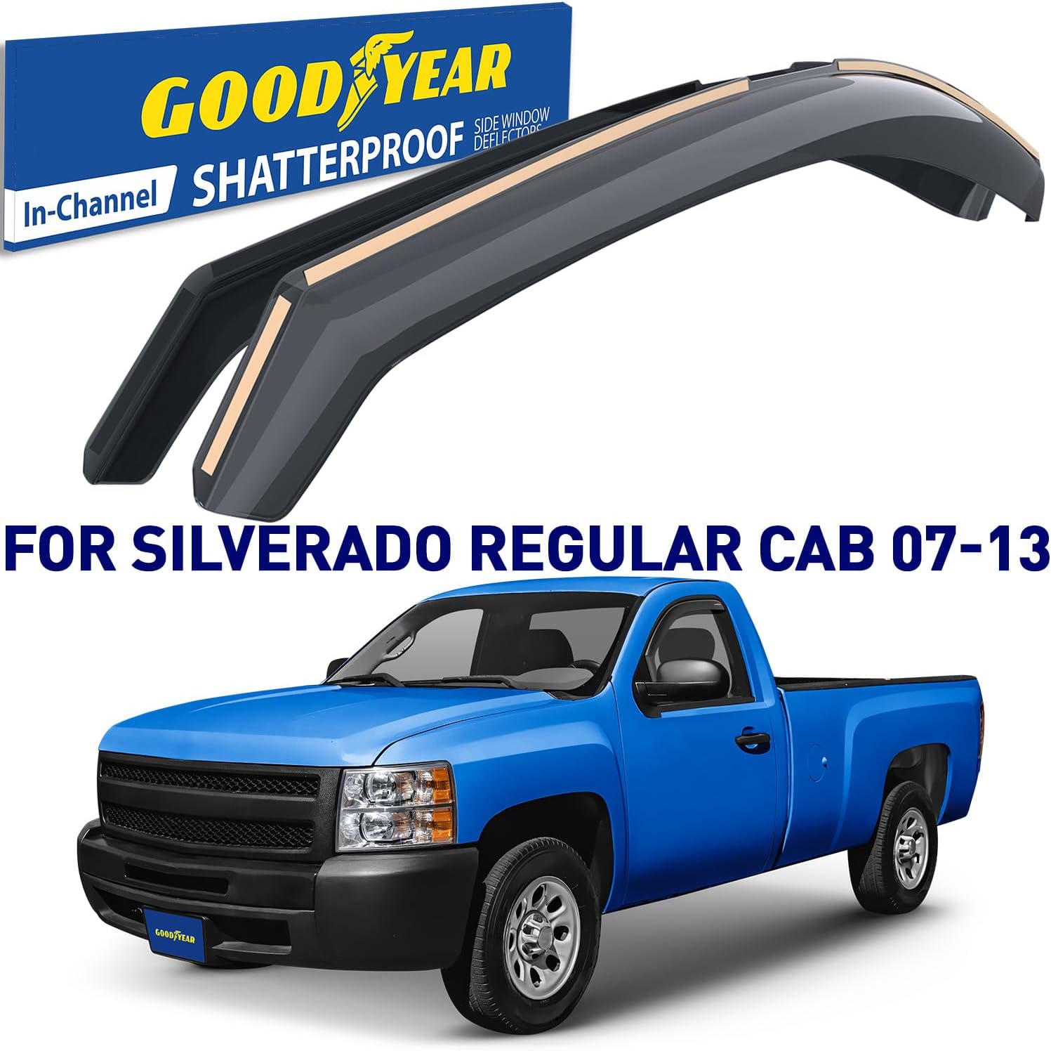 Goodyear Shatterproof in-Channel Window Deflectors for Trucks Chevrolet (Chevy) Silverado/GMC 1500 Sierra 2007-2013 Regular Cab, Rain Guards, Vent Visors Deflector, Truck Accessories, 2pcs - GY007737