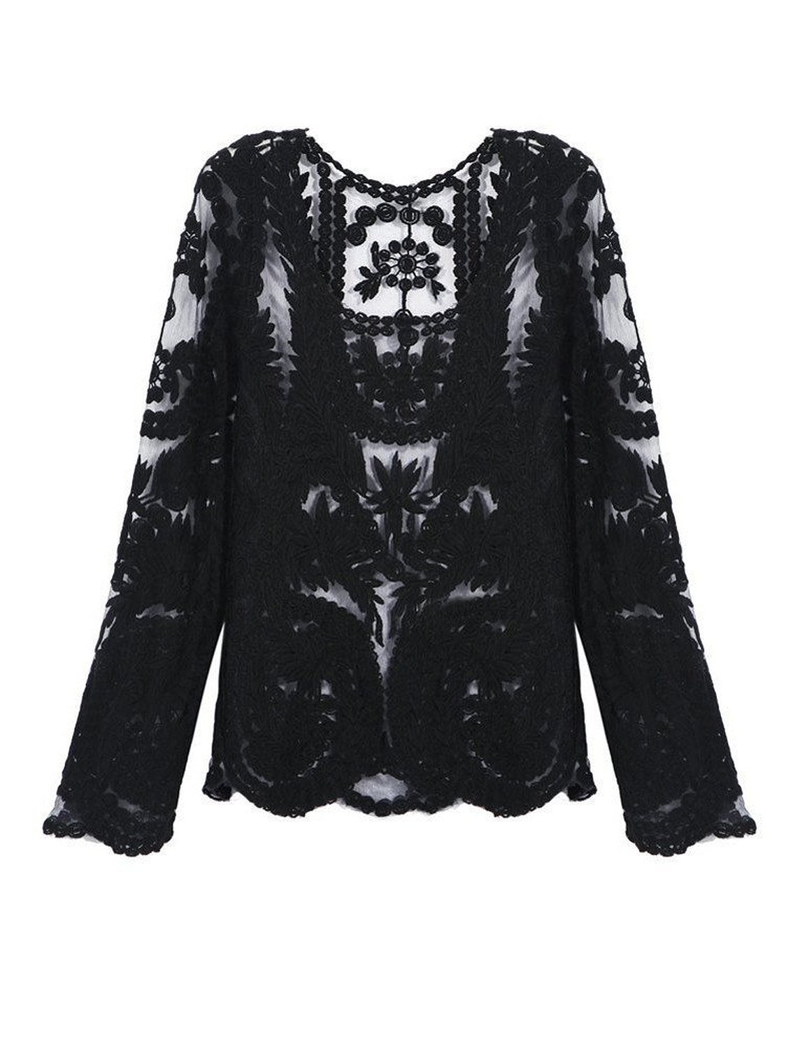 Women Sexy Long Sleeve Floral Lace Crochet Top T Shirt Vintage