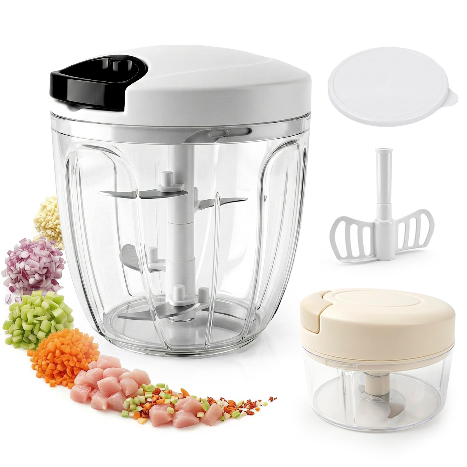 Coupe-oignons manuel 900 ml FACIACC et mini hachoir 200 ml avec lames en acier inoxydable