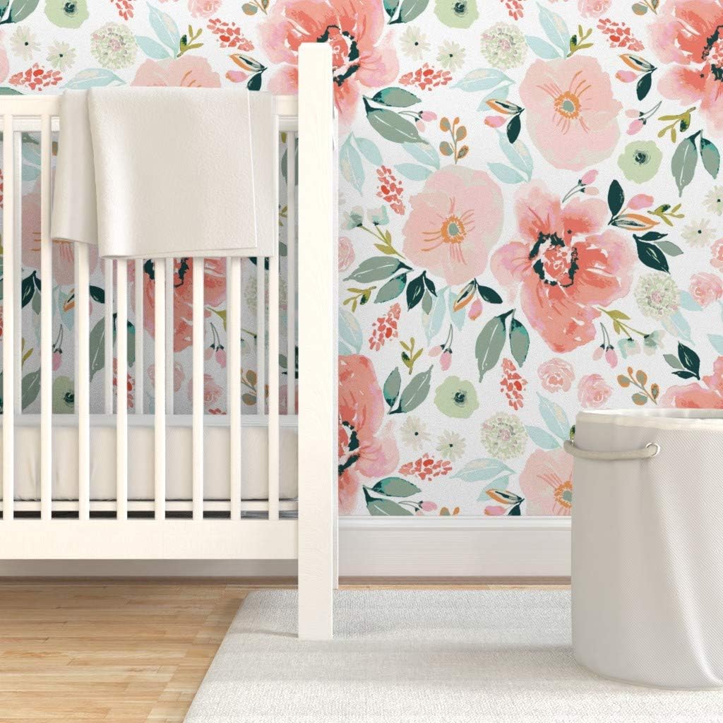 Bеѕt Rеvіеw Removable Wallpaper 9ft x 2ft - Summer Floral Watercolor Garden Bloom Baby Girl Nursery Custom Pre-Pasted Wallpaper by Spoonflower